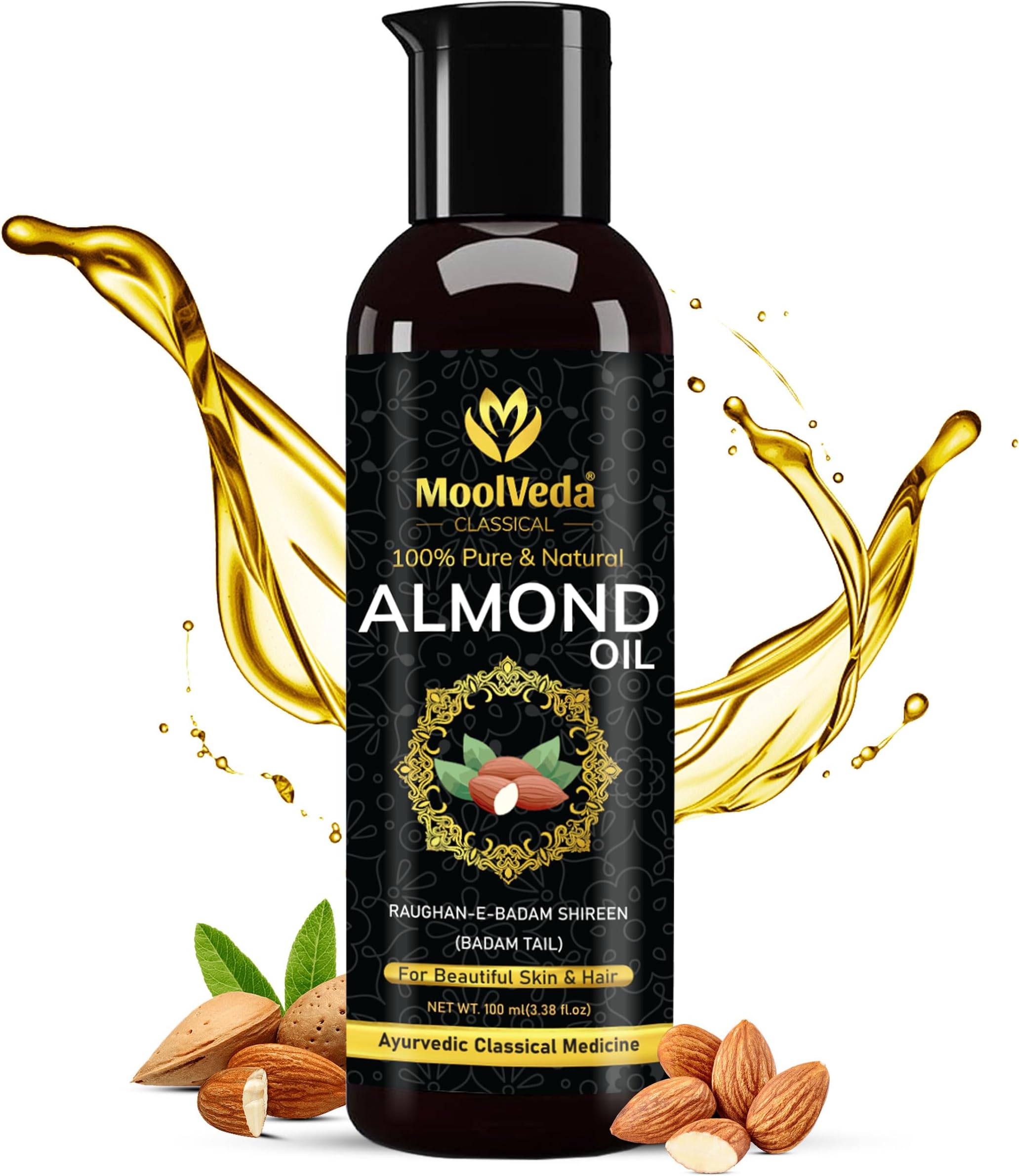 Raughan-e-Badam Shireen Sweet Almond Oil, 100% Pure, Unrefined, for Hair, Skin, Nails, Face, Hands, 100ml