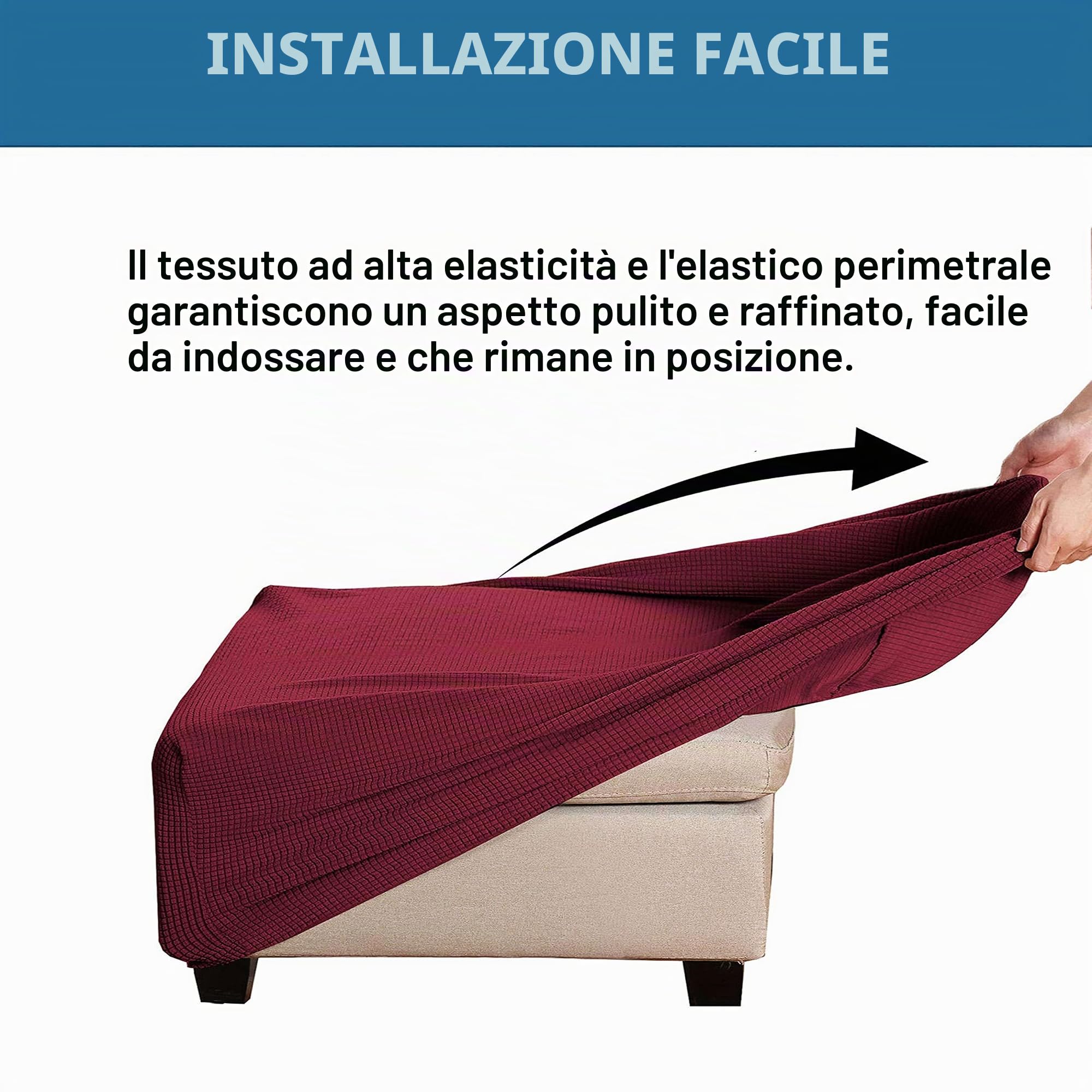 qiden Fodera per Poggiapiedi Quadrata Fodera per Ottomana Elasticizzata,10% Più Spessa Jacquard Fodera per Pouf Elastico Grande Fodere per Piedi con Fondo Elastico,Lavabile in Lavatrice-vino rossoM