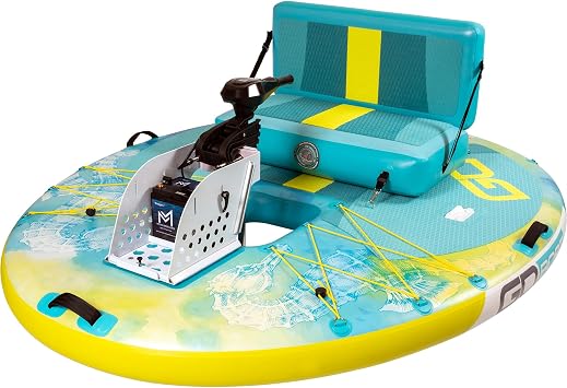 GoBoat Double Freedom - 2-Person Inflatable Recreation Boat with 35lb Thrust Motor & Backpack | 90"x70" Dual Seating Watercraft | Battery Sold Separately