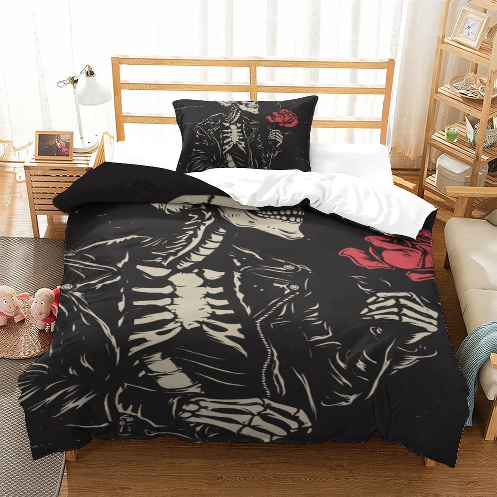 Housse de couette roses en microfibre respirante 135x200cm avec fermeture éclair pratique