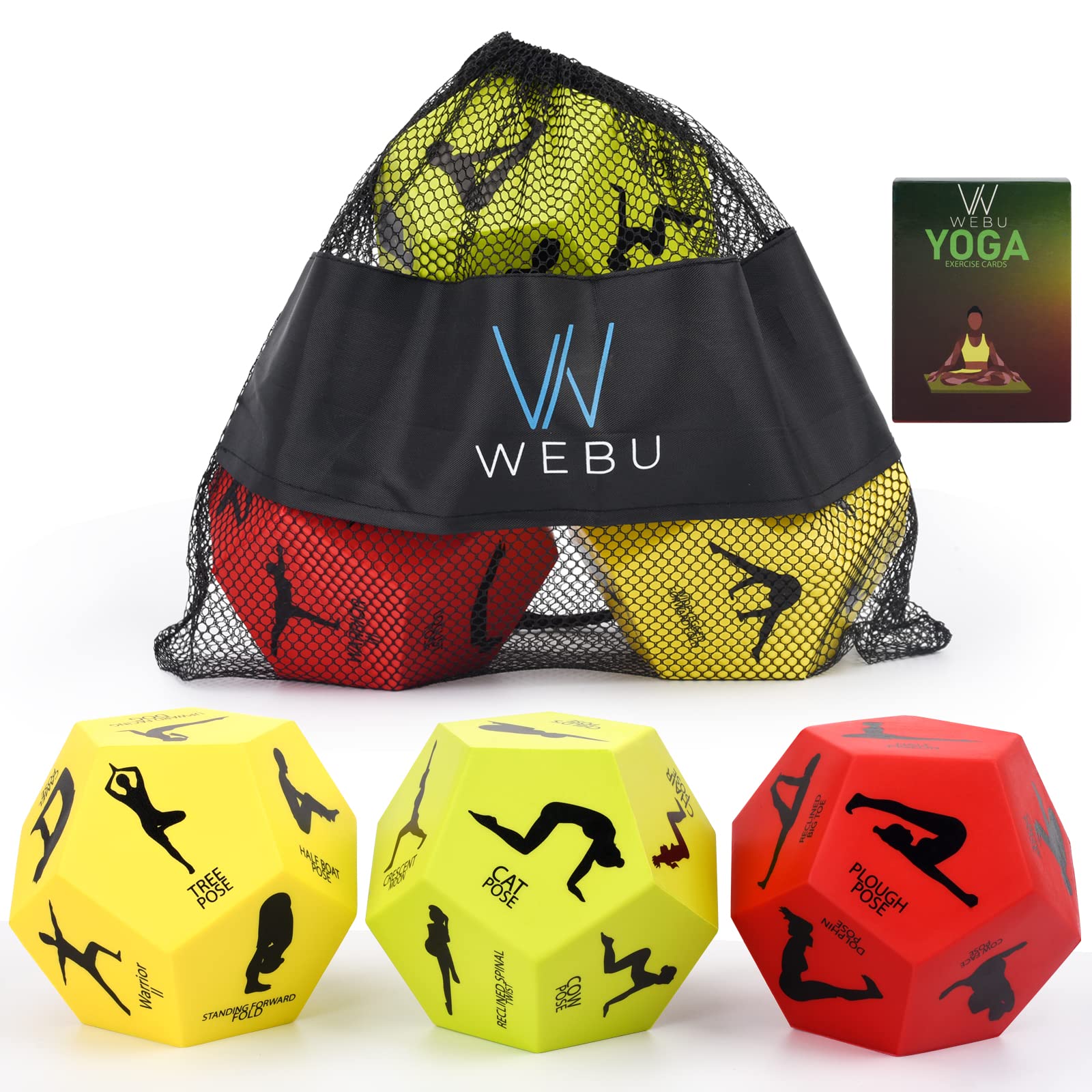 WEBU Yoga Dice and Yoga Cards Deck - Durable Yoga Fitness Dice & Yoga Sequence Cards with Different Yoga Poses & Instructional Video Clips- Portable Yoga Pose Cards Set- Unique Gift for Yoga Lovers