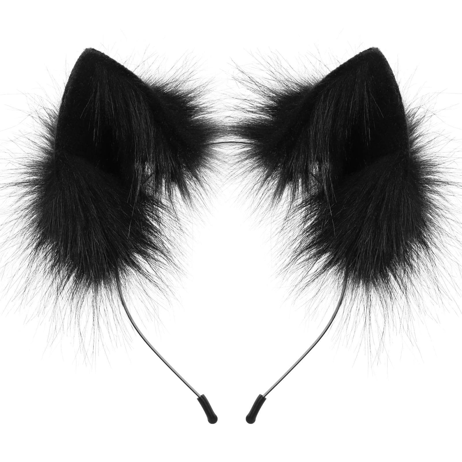 HAOAN Handmade Faux Fur Animal Cat Ears Headband Furry Fox Wolf Hairhoop Headwear Costume Accessory, Black, One Size