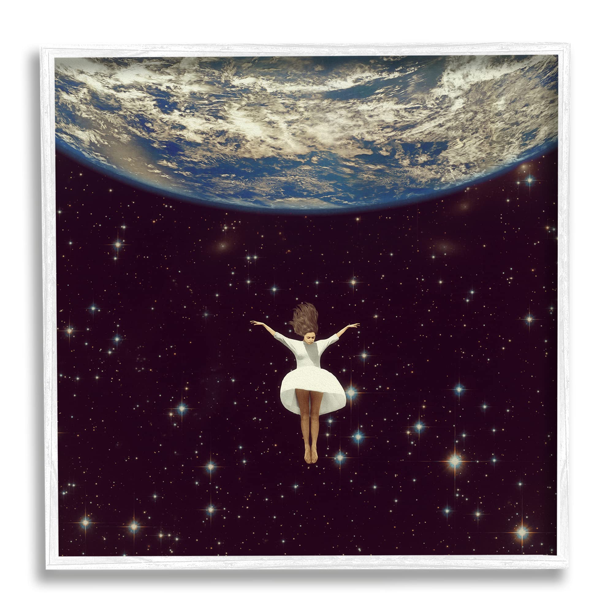 Stupell Industries Woman Falling Through Space Dress Earth, Designed by Paula Belle Flores White Framed Wall Art, 24 x 24, Black