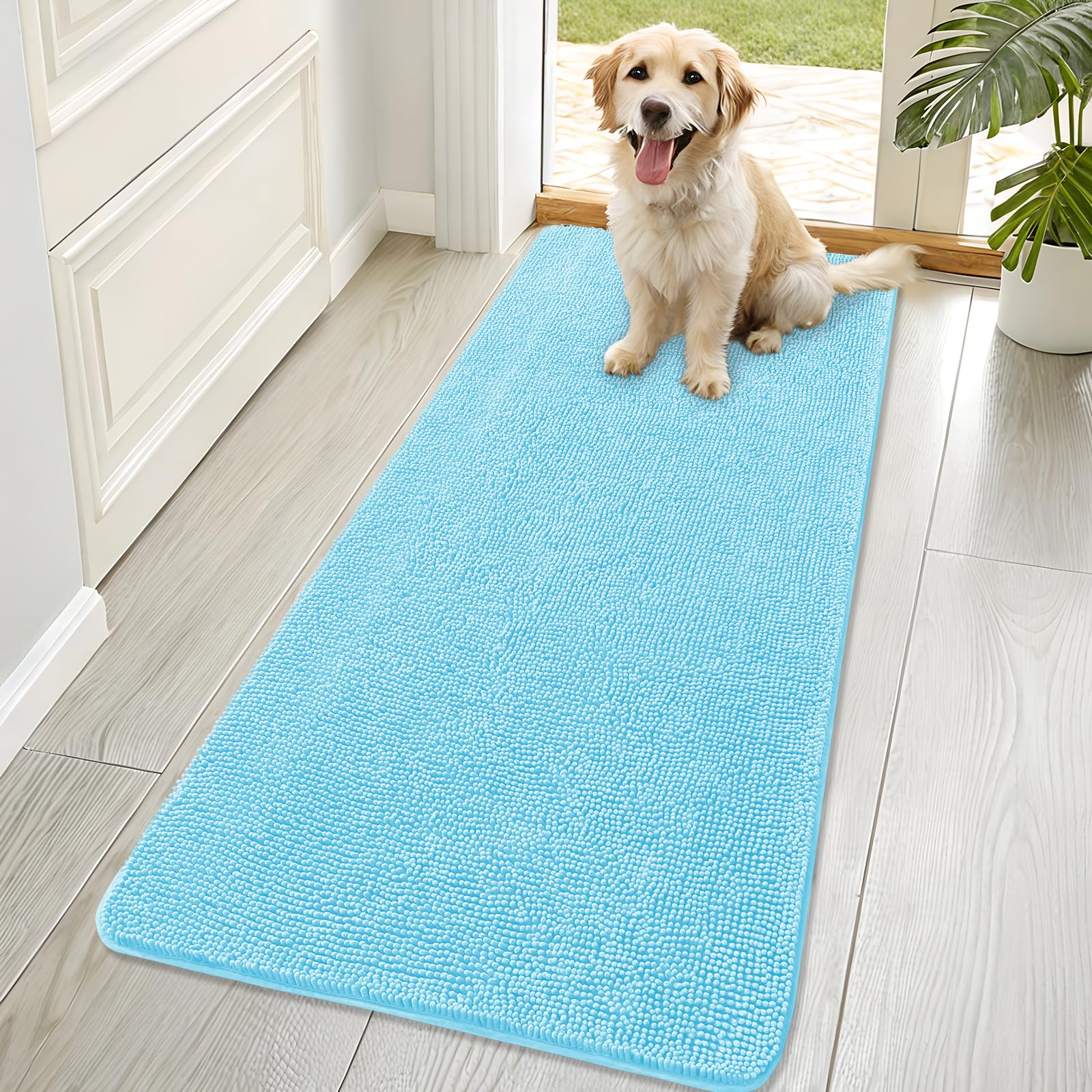 OLANLY Dog Door Mat for Muddy Paws 70x32, Super Absorbent Chenille Mud Mat