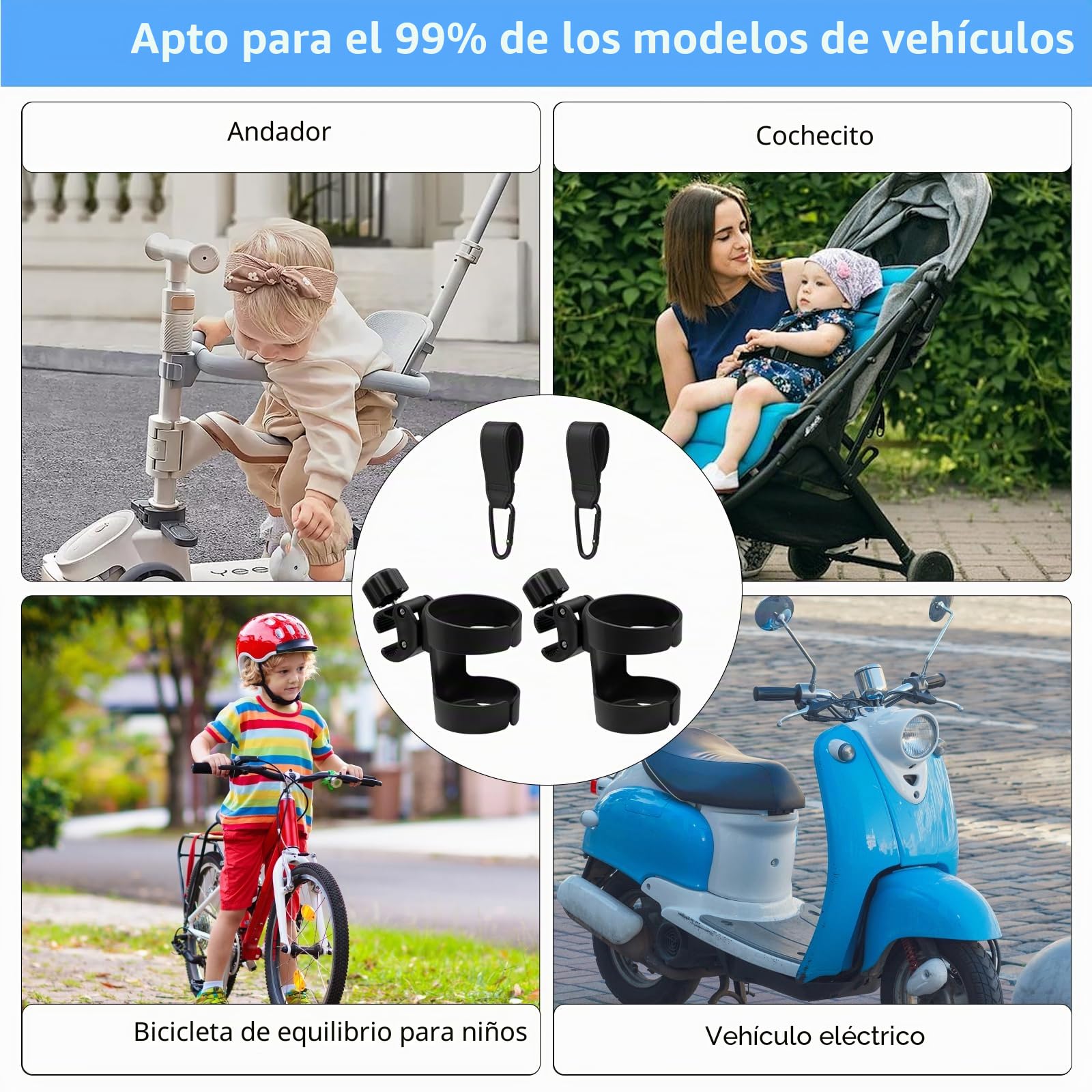 Portavasos para Cochecito, Sujetavasos para Padres para Silla de Paseo, Ganchos Carro Bebe, Soporte para Bebidas para Cochecito de Bebé, Accesorio Universal para Bicicletas, Carrito Bebe,Scooters