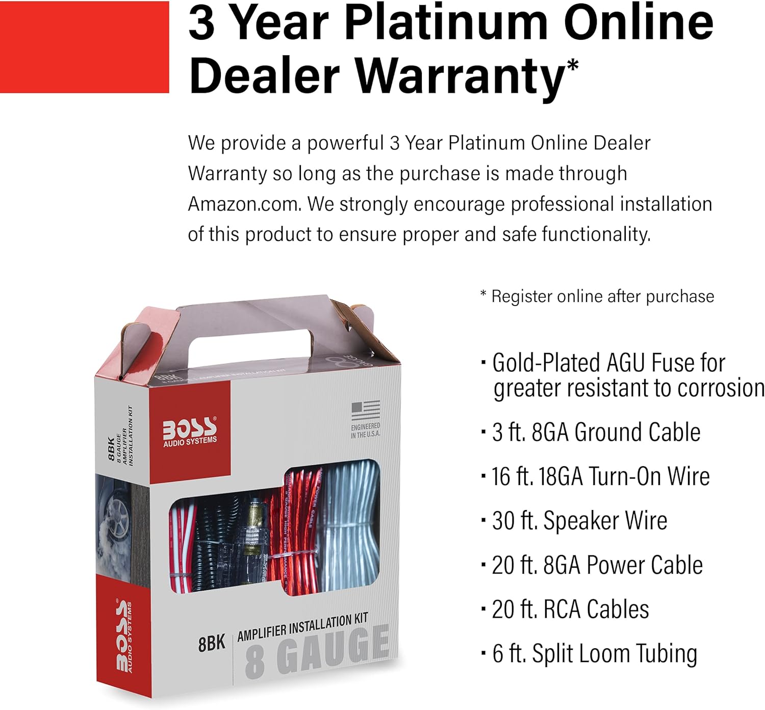 BOSS Audio Systems 8BK 8 Gauge Amplifier Installation Wiring Kit - A Car Amplifier Wiring Kit Helps You Make Connections and Brings Power to Your Radio, Subwoofers and Speakers : Everything Else