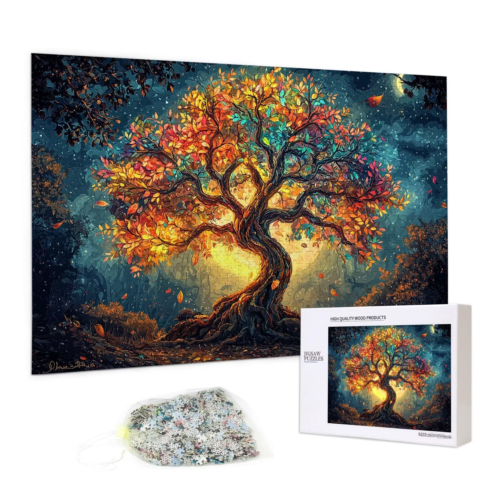Puzzle 3000 Pièces, Puzzle 3000 Pièces Adultes en Bois, Bricolage Jeu Éducatif avec Boite Cadeau pour Adultes, Bois Épais et Résistant, Puzzles pour Décor, Cadeau Femme, Thème: Arbre de Vie, E-33