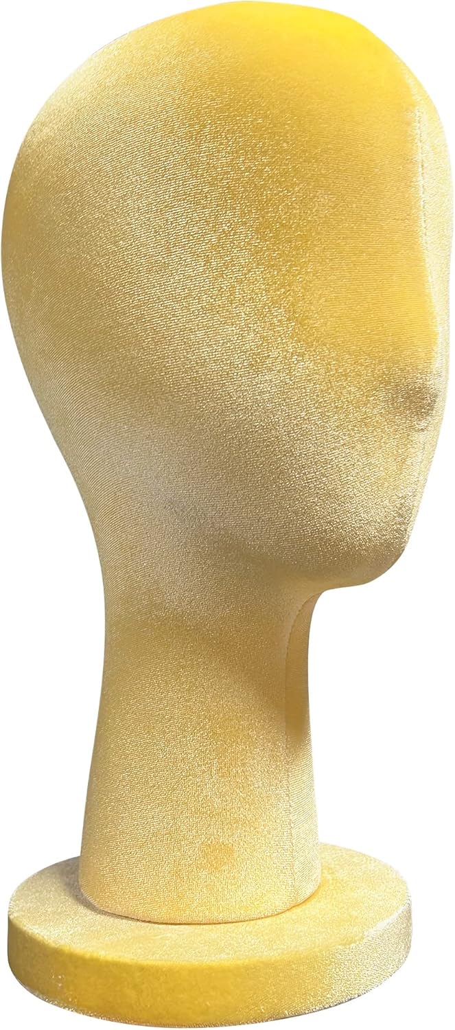 Female Yellow Head Mannequin, Velvet Wig Head Stand Dress Form, Head Model Can Wear Earring Head for Hat Wig Jewelry Clothing Fabric Head Model Rose Red, 35cm