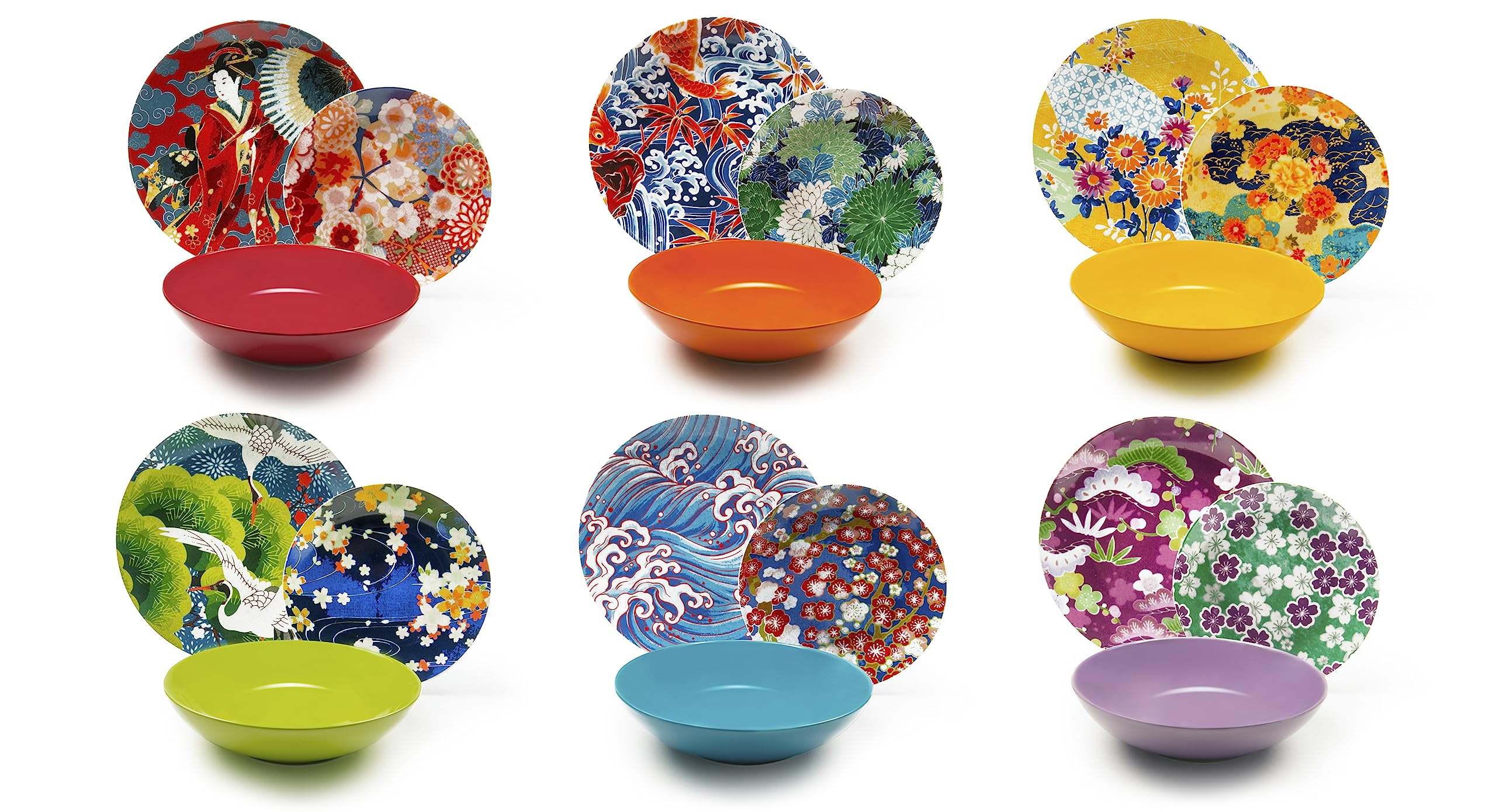 Service de Table Excelsa Kimono 18 Pièces en Porcelaine et Céramique Multicolore