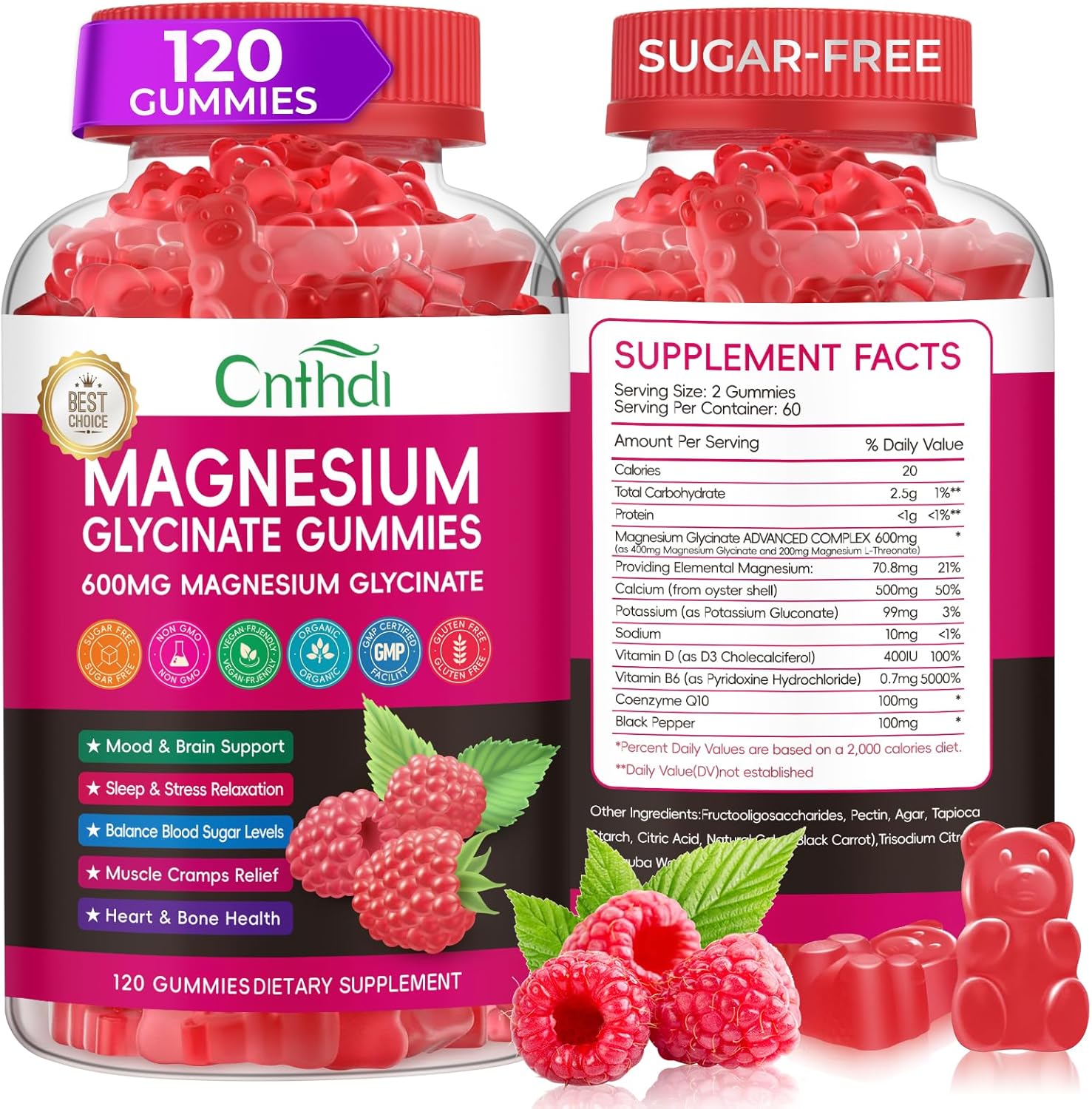 Magnesium Glycinate Gummies 600mg, High Absorption Magnesium Gummies with L-Threonate, Calcium, Vitamin B6, D3, Sugar Free Chews for Adults & Kids Relaxation, Stress Relief, Night Rest