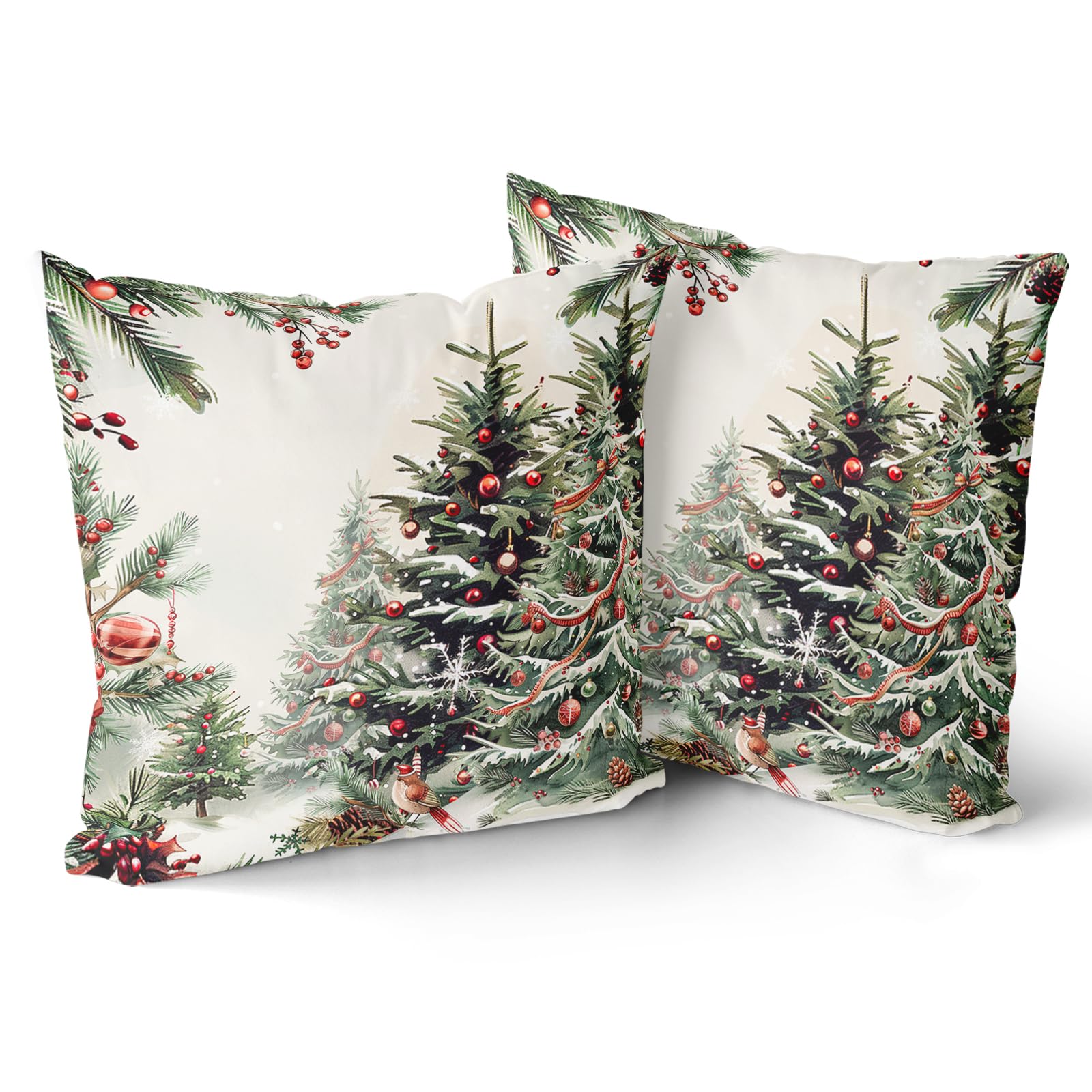 Giwawa Christmas Tree Pillow Covers 18x18 Inch Set of 2 Watercolor Green Xmas Tree Decorative Pillow Cases Winter