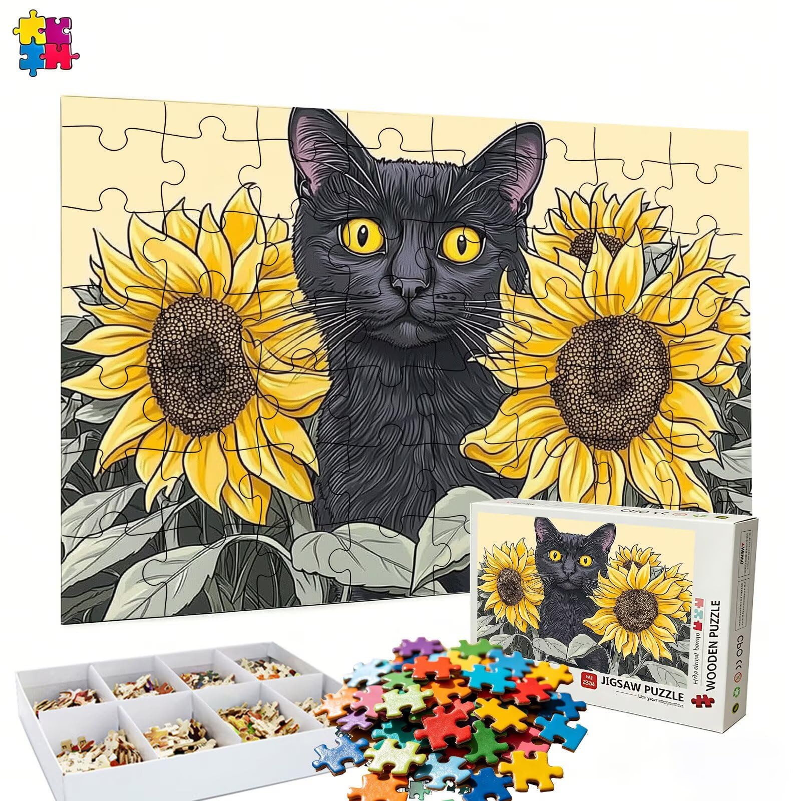 Puzzle 6000 elementów, słonecznik kot puzzle 6000 elementów dla dorosłych i dzieci, premium artystyczna łamigłówka, 179,5 x 105,5 cm klasyczna gra puzzli dla dorosłych, dekoracja domu, prezent dla