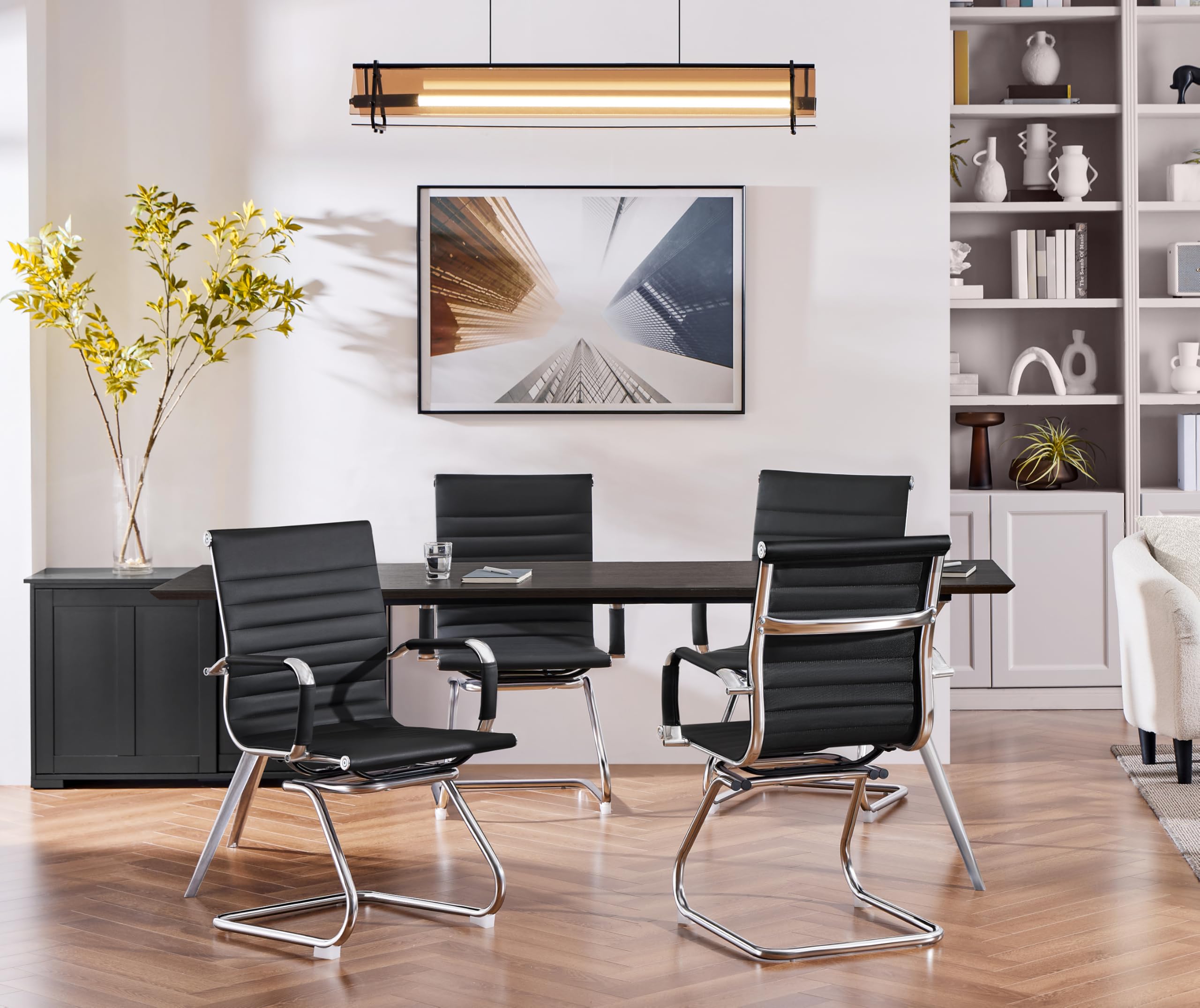 Yaheetech Chaises de Conférence Lot de 2 Chaises de Bureau Ergonomique avec Accoudoirs Chaises Cantilever pour Bureau, Réception, Réunion, Salle D’Attente, Noir