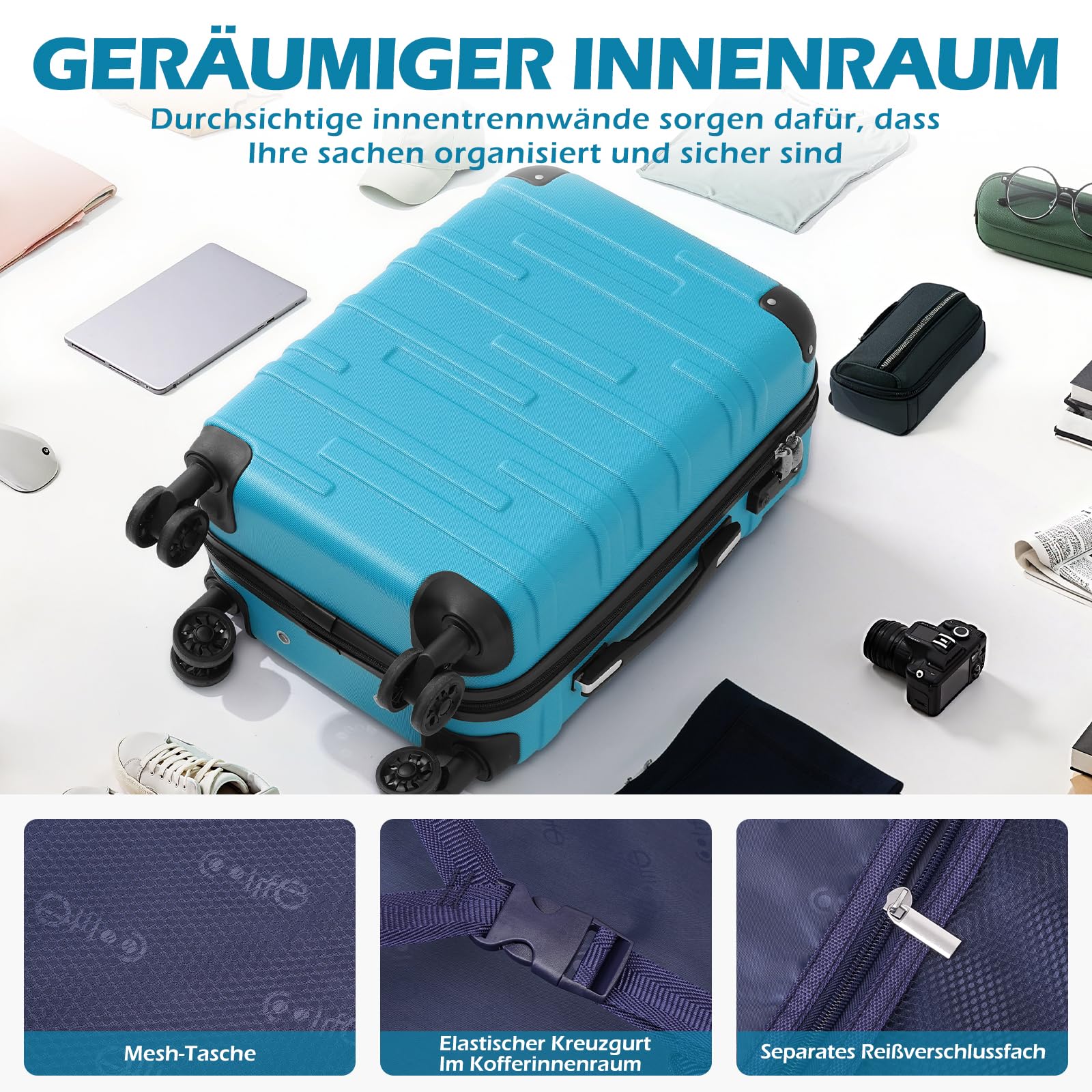 COOLIFE Hartschalen-Koffer Rollkoffer Reisekoffer Vergrößerbares Gepäck ABS TSA-Schloss 4 Rollen