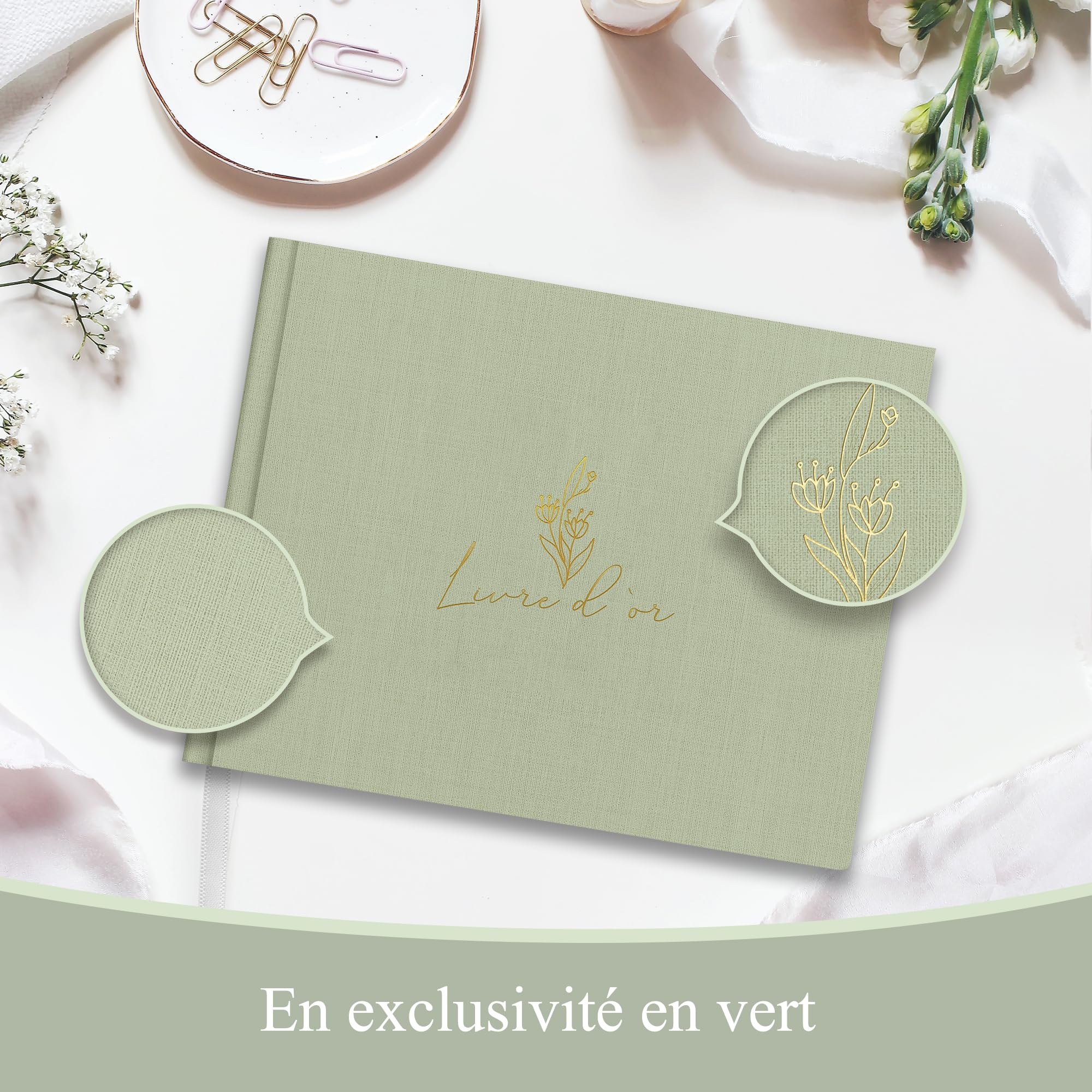 Livre d’Or en Lin Vert – Carnet de Messages & Souvenirs