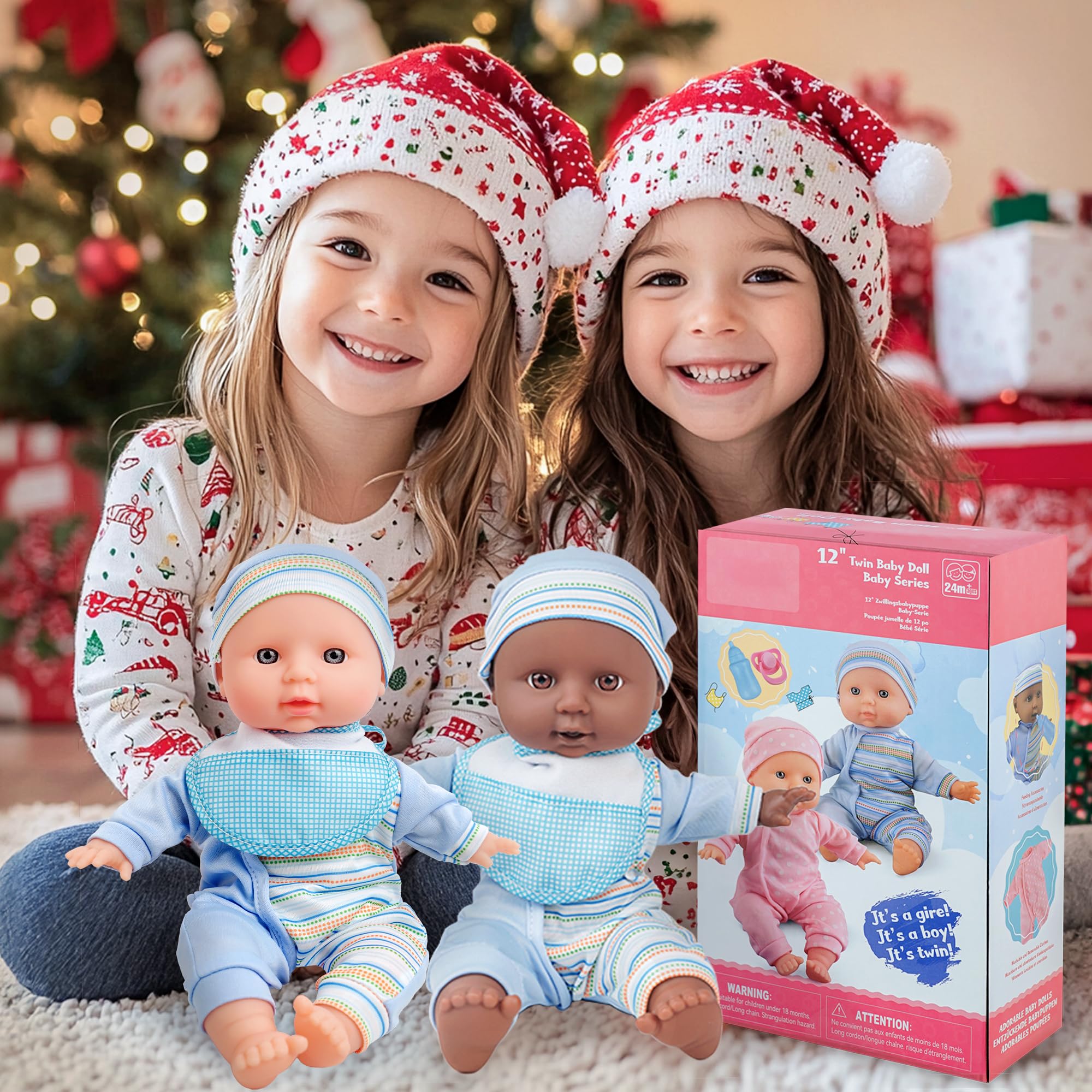 Toy Choi's 30,5 cm große Zwillingspuppen, blaues Outfit, weicher Körper, schwarz-weiße Puppe | Weiches Babypuppen-Set, 2 3 4 5 Jahre alte Jungen und Mädchen, Vorschulspielzeug, Geschenk für Kleinkinder und Kinder