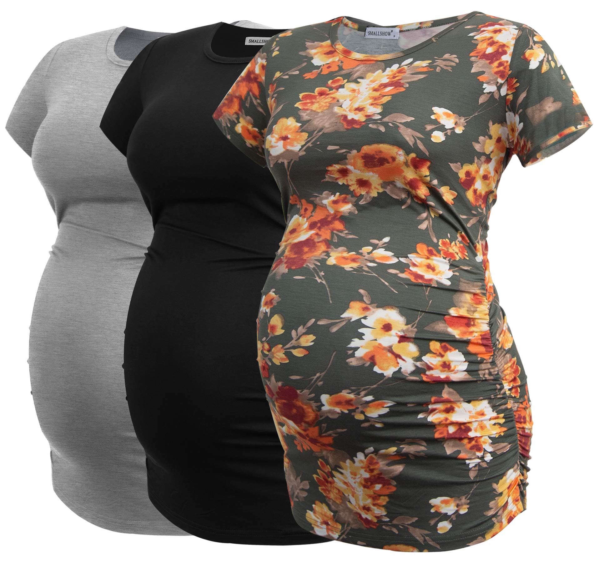 Smallshow Maternity Clothing Tops Side Ruched Pregnancy Clothes for Women 3-Pack — view 20