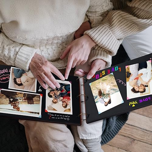 Miniatura 6 de Giiffu Álbum de recortes de madera para bricolaje, 100 páginas, libro de invitados, recargable, libro de recortes, libros de recuerdos para bodas,