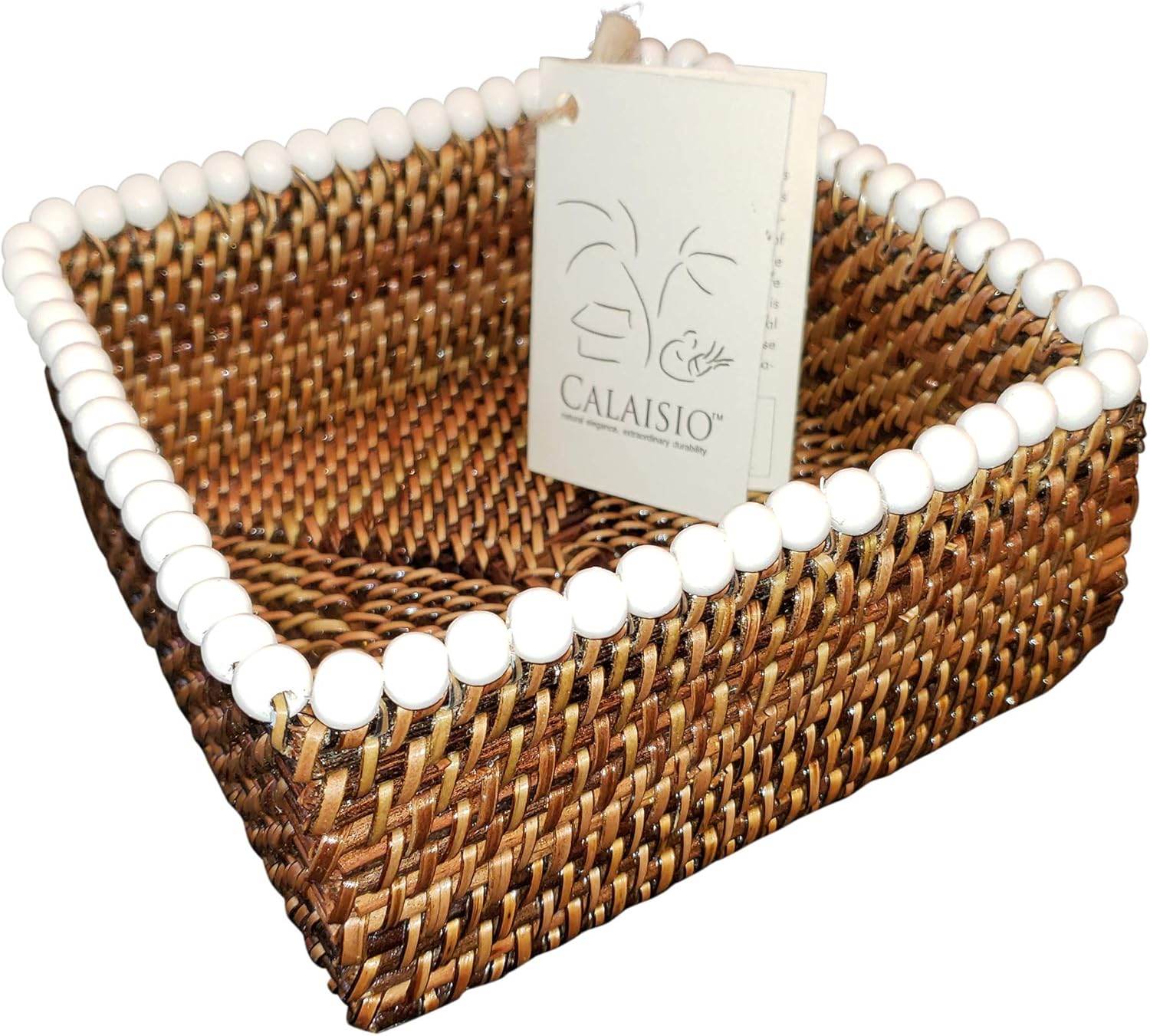 Calaisio Round, Rattan Placemat with White Beads