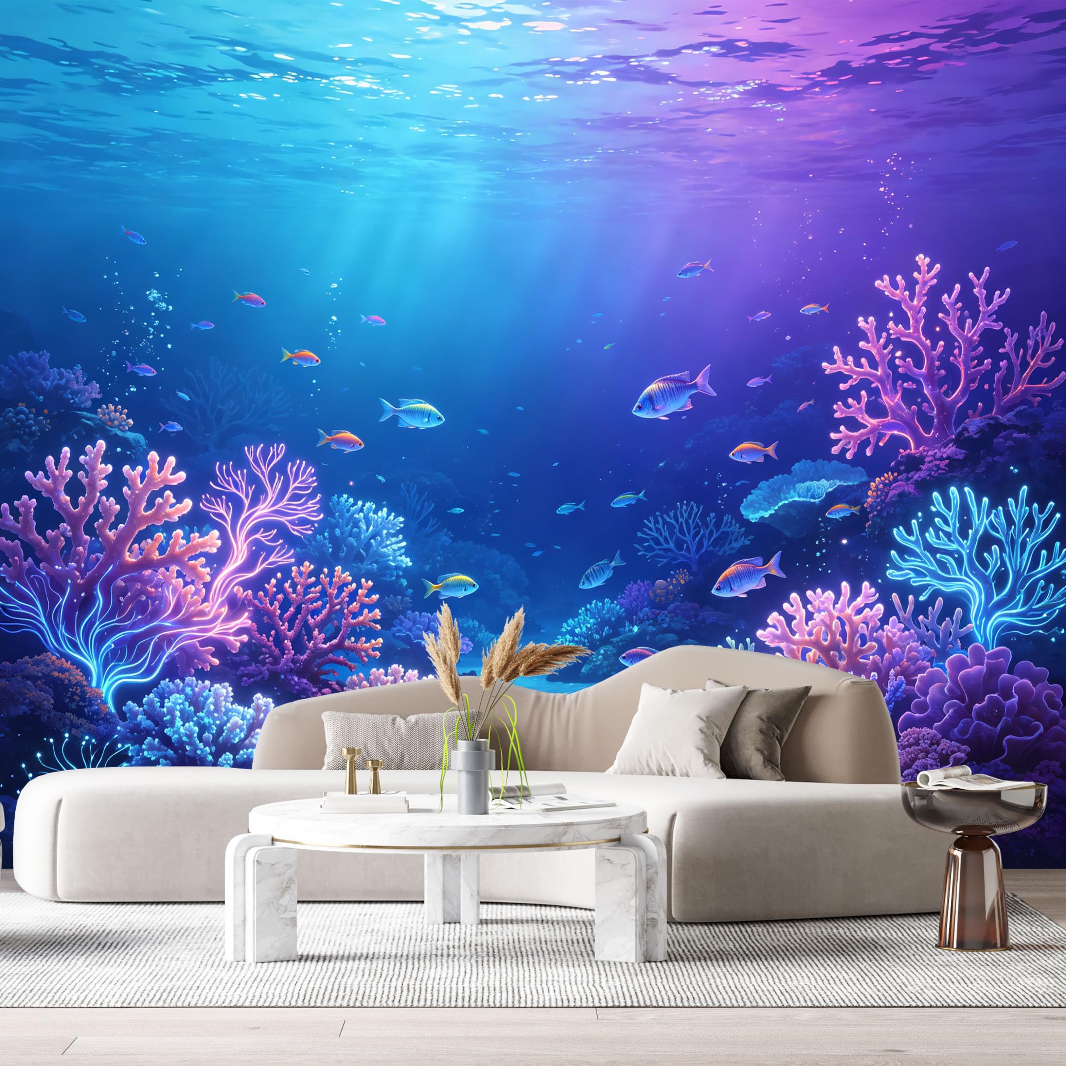 Custom Size Wall Murals Ocean Marine Watercolor Tropical Coral Reef Exotic Fish SelfAdhesiveWall Fabric Removable Wallpaper Wall Decor for Living Room Bedroom Bathroom