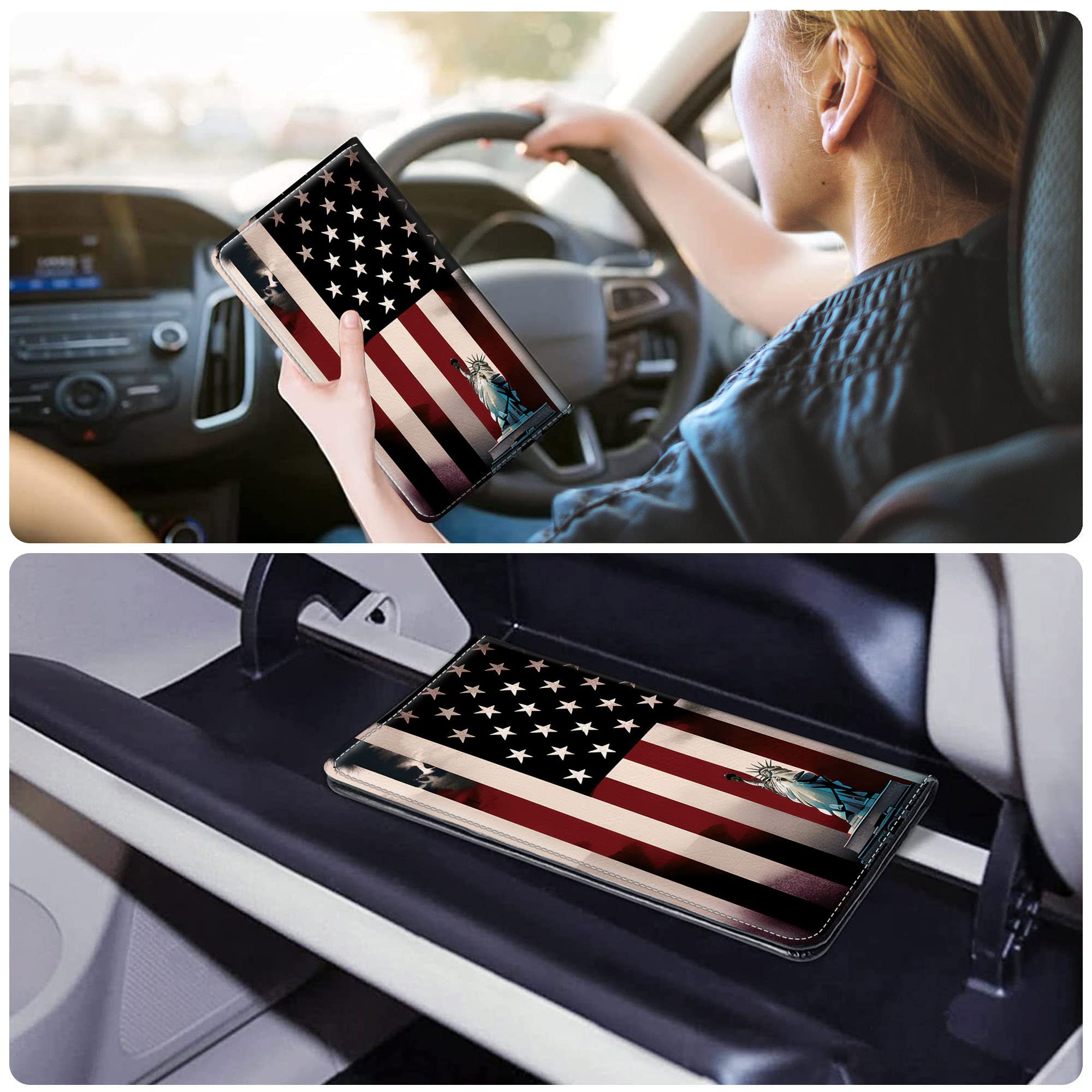 RYUITHDJP Car Registration & Insurance Card Holder - Flag Wood Theme Glove Box Organizer