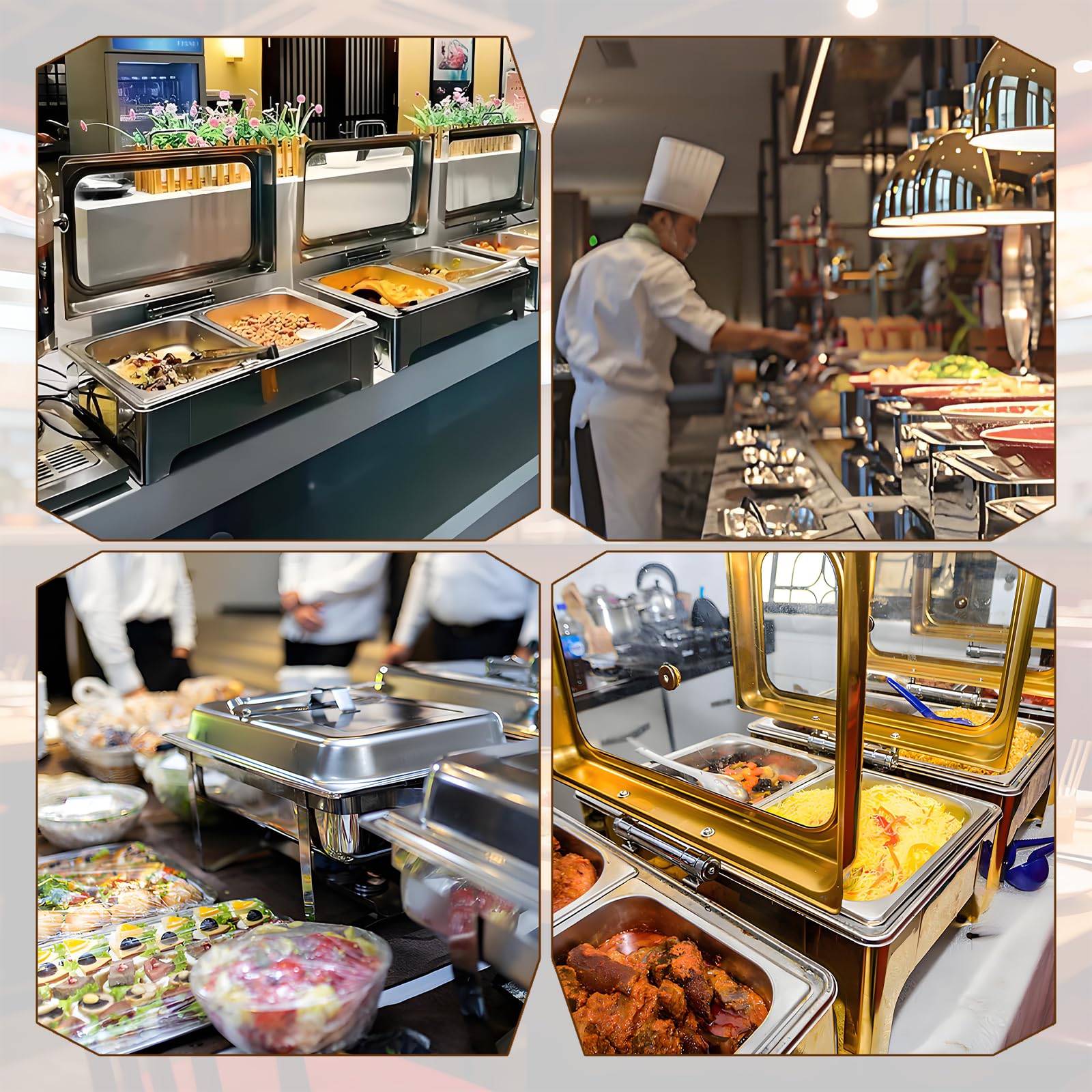 Chafing Dish Buffet Elettrico Temperatura Regolabile 30-85℃(FULL PAN) | 9L Professionale Scaldavivande Buffet Elettrico Acciaio Inox per Buffet, Ristoranti, Hotel, con Coperchio Visibile, 400W