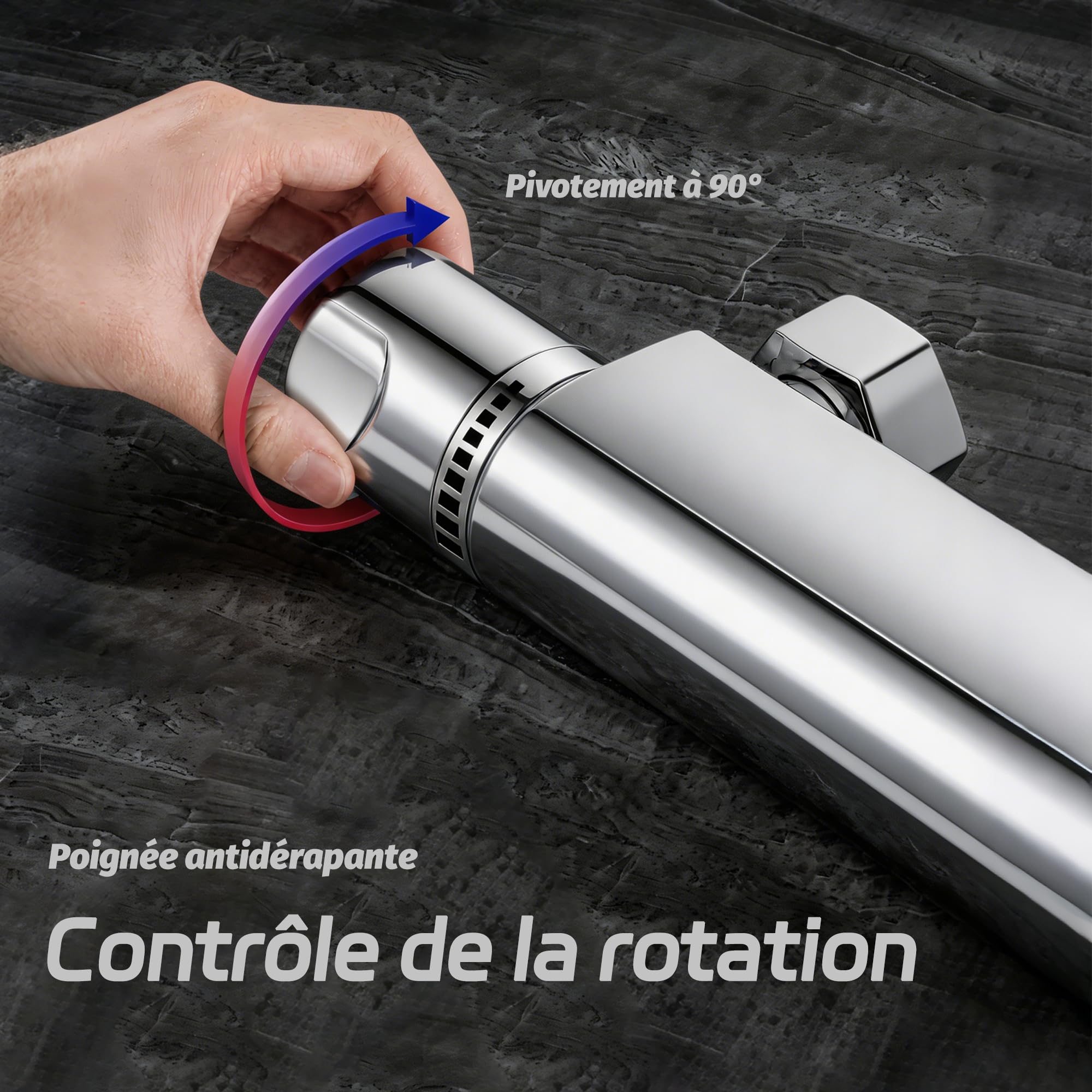 Mitigeur Thermostatique douche,Mitigeur Douche,Robinet de douche avec arrêt de sécurité à 38°C,Laiton,Chromé