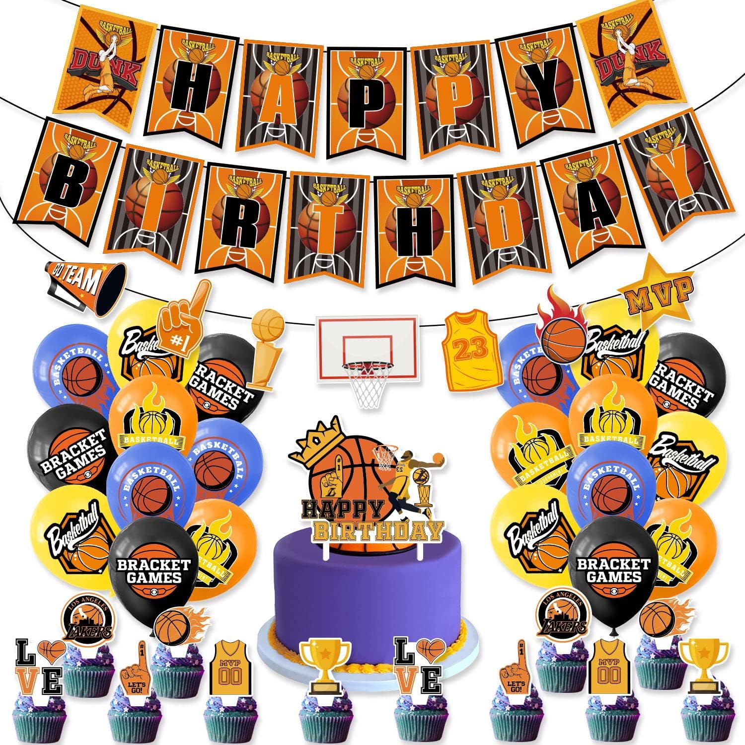 Basketball Party Decorations,Basketball Birthday Party Supplies ,Basketball Theme Party Set Include Basketball Banner,Basketball Balloons, Cake Toppers,Cupcake Toppers For Boys Girls Kids Teenagers Men Party Favor