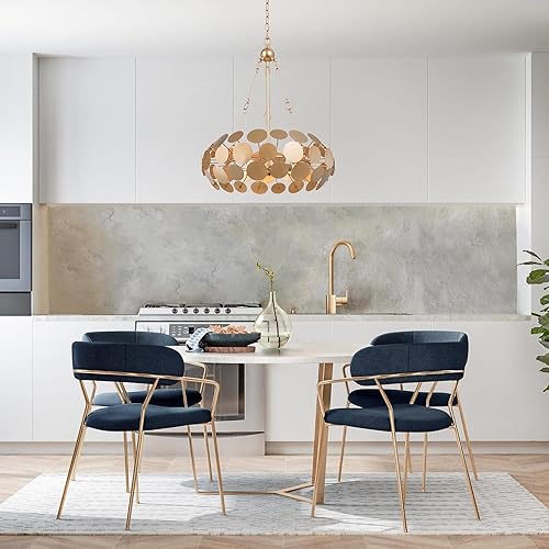 Miniatura 3 de classy leaves Candelabros dorados para comedor, lámpara de araña de tambor dorado moderno, 3 luces colgantes para comedor, sala de estar,