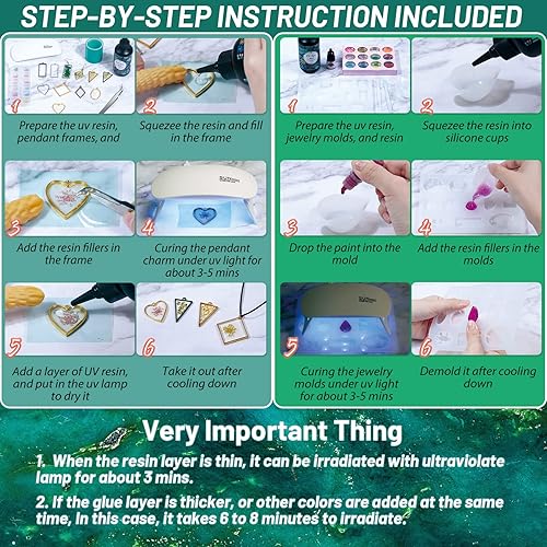 Miniatura 6 de Kit de resina UV con luz, juego de resina epoxi UV de curado rápido ultravioleta con luz UV de cristal de tipo duro de resina para hacer joyas,