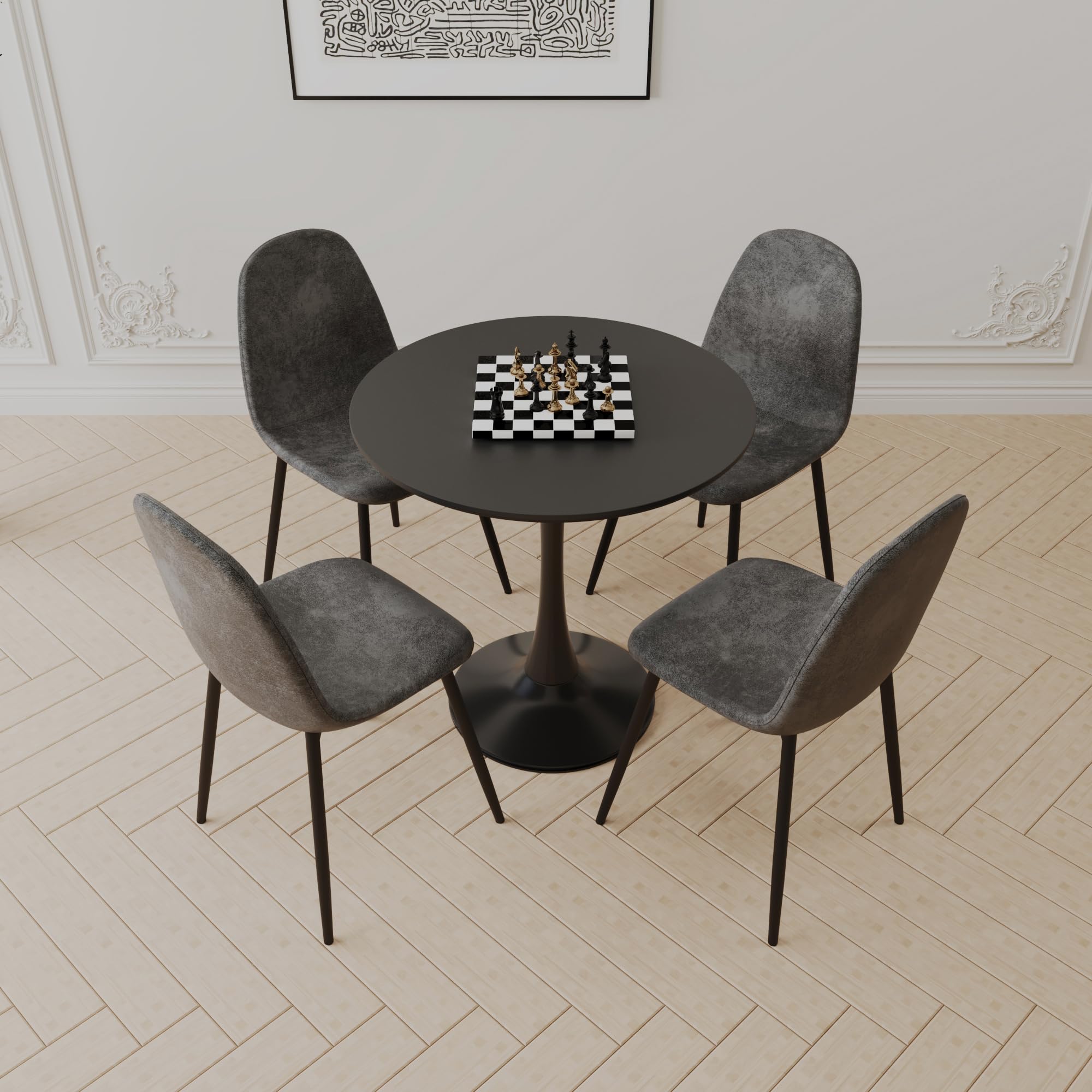 Hilknen Round Kitchen Table and Chairs Set, Dining Room Round Table Set for 4, Modern 31.5'' Dining Table Set, 5 Piece Round Dining Table Set for