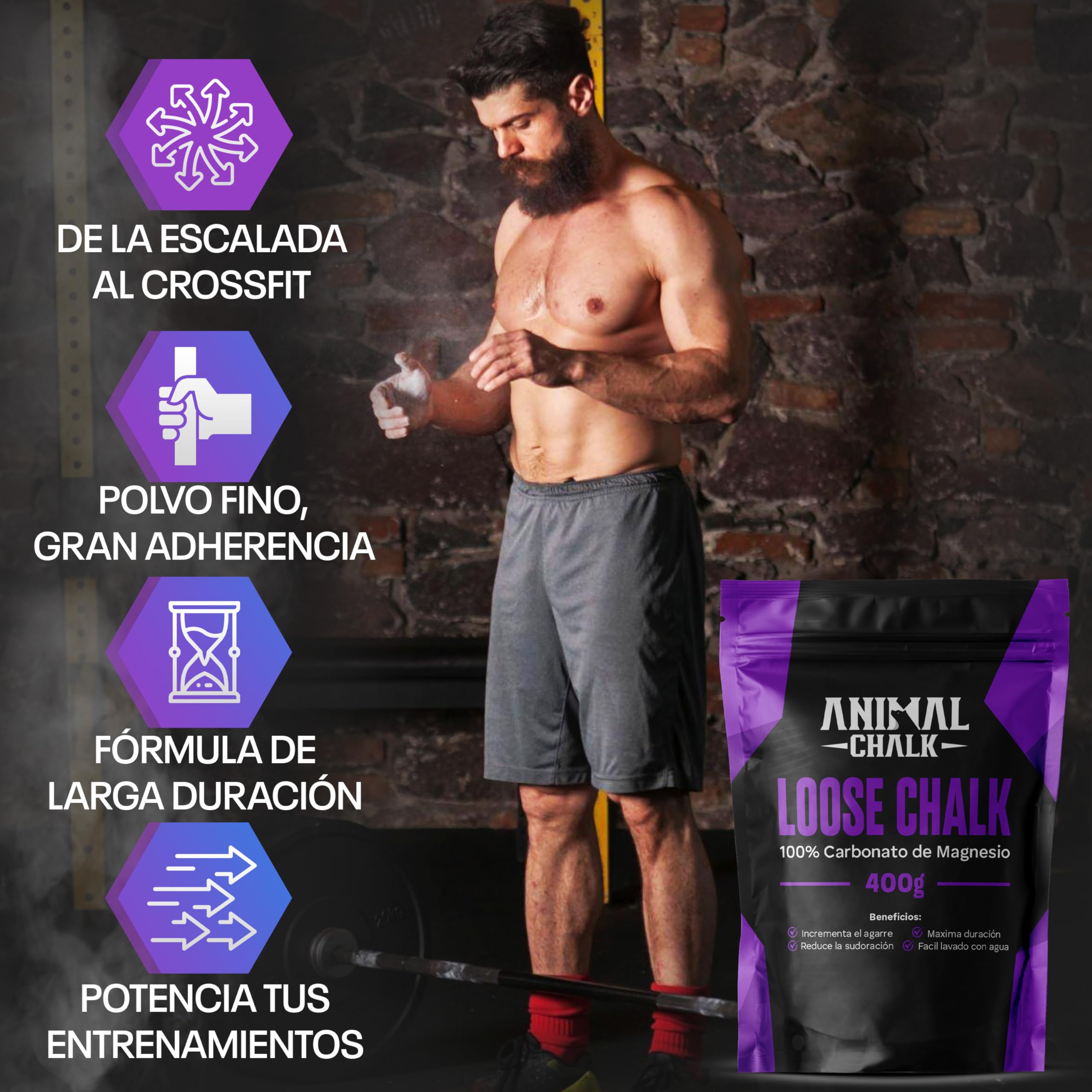 Magnesio en Polvo Escalada Crossfit 400g Calistenia Gimnasio Halterofilia - Climbing Chalk Bolsa Carbonato de Magnesio para Manos Rock Climbing Weightlifting Gym Loose para Agarre Powder