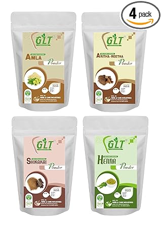 G.L.T. Henna, Amla, Aritha, Shikakai Powder For Hair (Pack of 4) 100x4 = 400gm