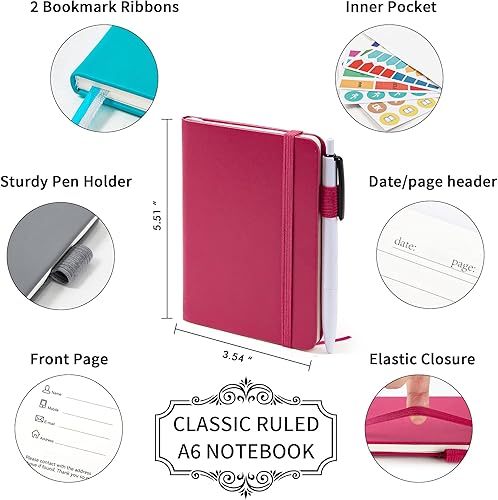 Miniatura 2 de feela Cuaderno de bolsillo, mini bloc de notas pequeño con rayas universitarias, suministros escolares de oficina, con 3 bolígrafos negros, 3.5 x