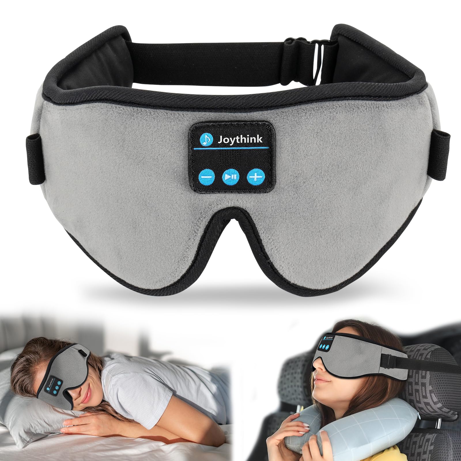 Joythink Sleep Headphones Headband Sleep Mask Eye Mask 3D Deep Bluetooth for Sleeping Blackout Washable Music Eye Cover with Speaker Microphones Gray