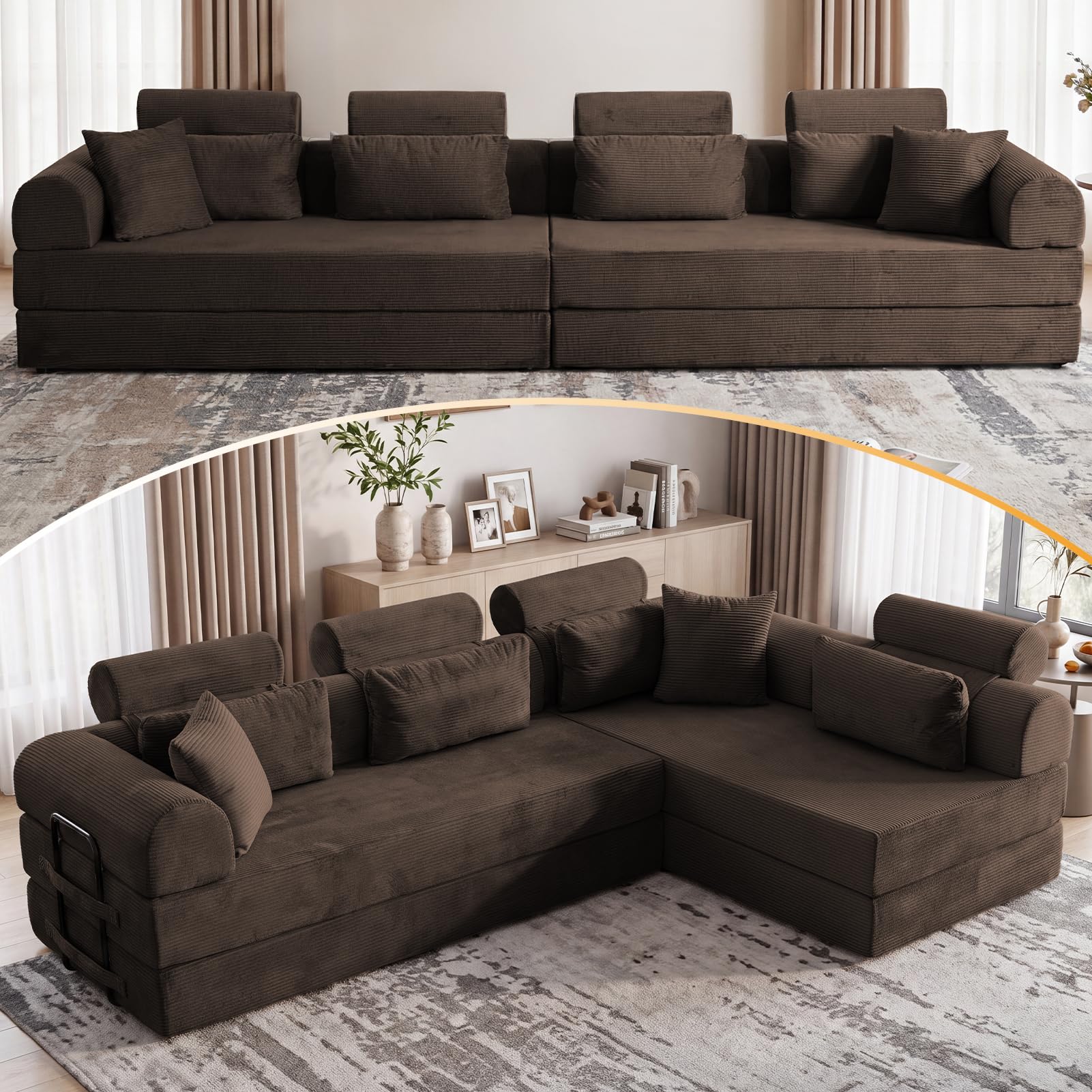 COOSYCO 106-inch convertible sofa bed with high backrest