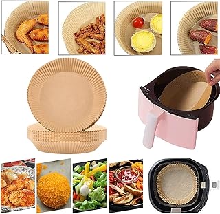 Shujin Airfryer, 100 sztuk, frytkownica powietrzna, papier pergaminowy, nieprzywierająca, jednorazowa, pergaminowa, do patelni, na gorące powietrze (brązowy)