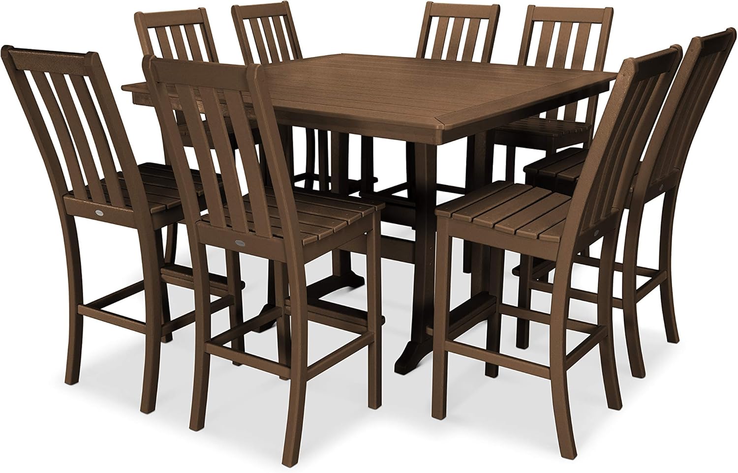 Polywood Vineyard 9-Piece Nautical Trestle Bar Set (Teak)