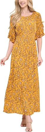 Seven Islands Women’s ITY Glitter Floral Print Puff Sleeve Maxi Dress