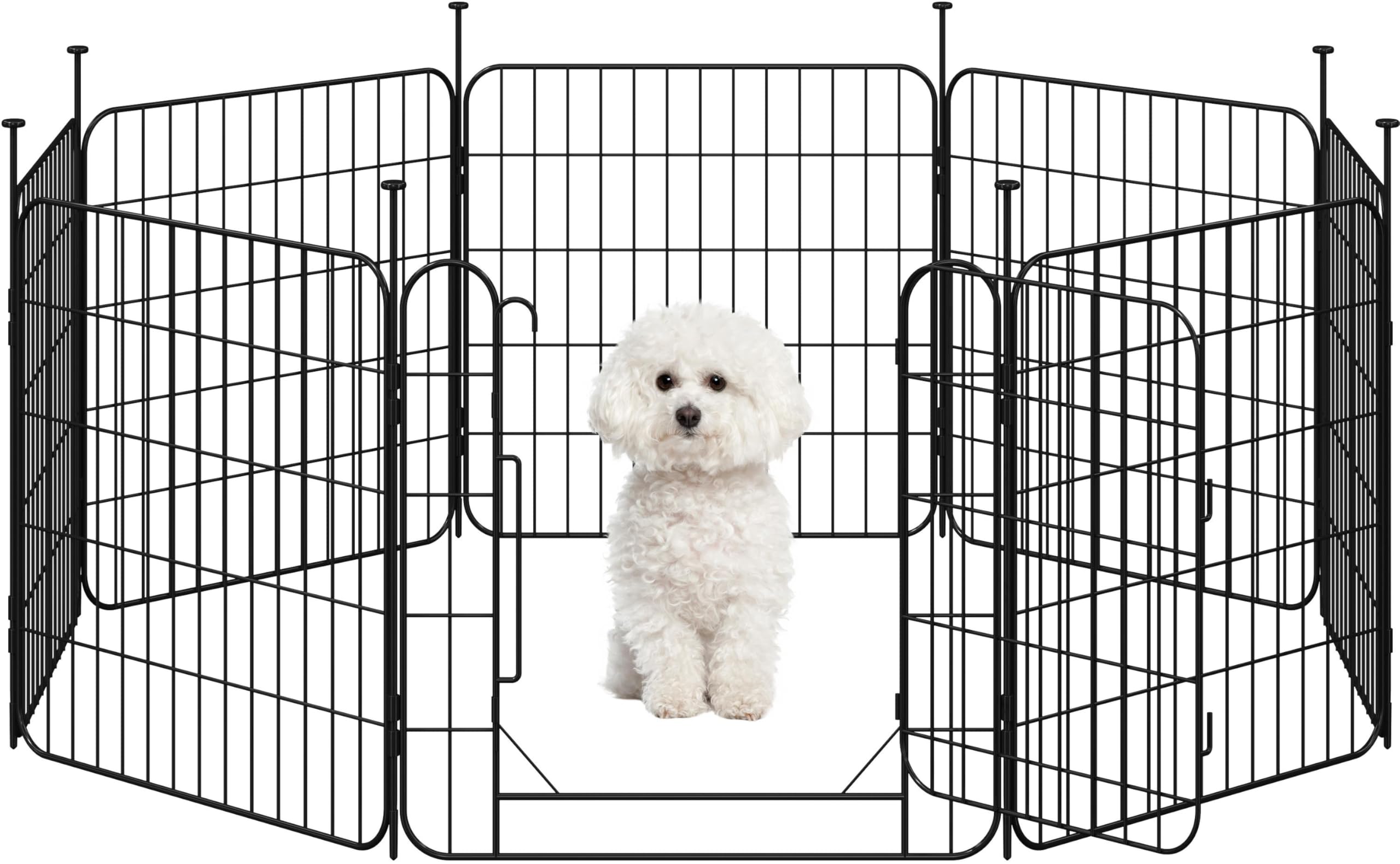 Yaheetech Dog Pen 8 Panel 60 cm for Puppy/Small Dogs, Foldable Puppy Playpen with Door, Metal Expandable Pet Exercise Fence for Indoor/Outdoor Use