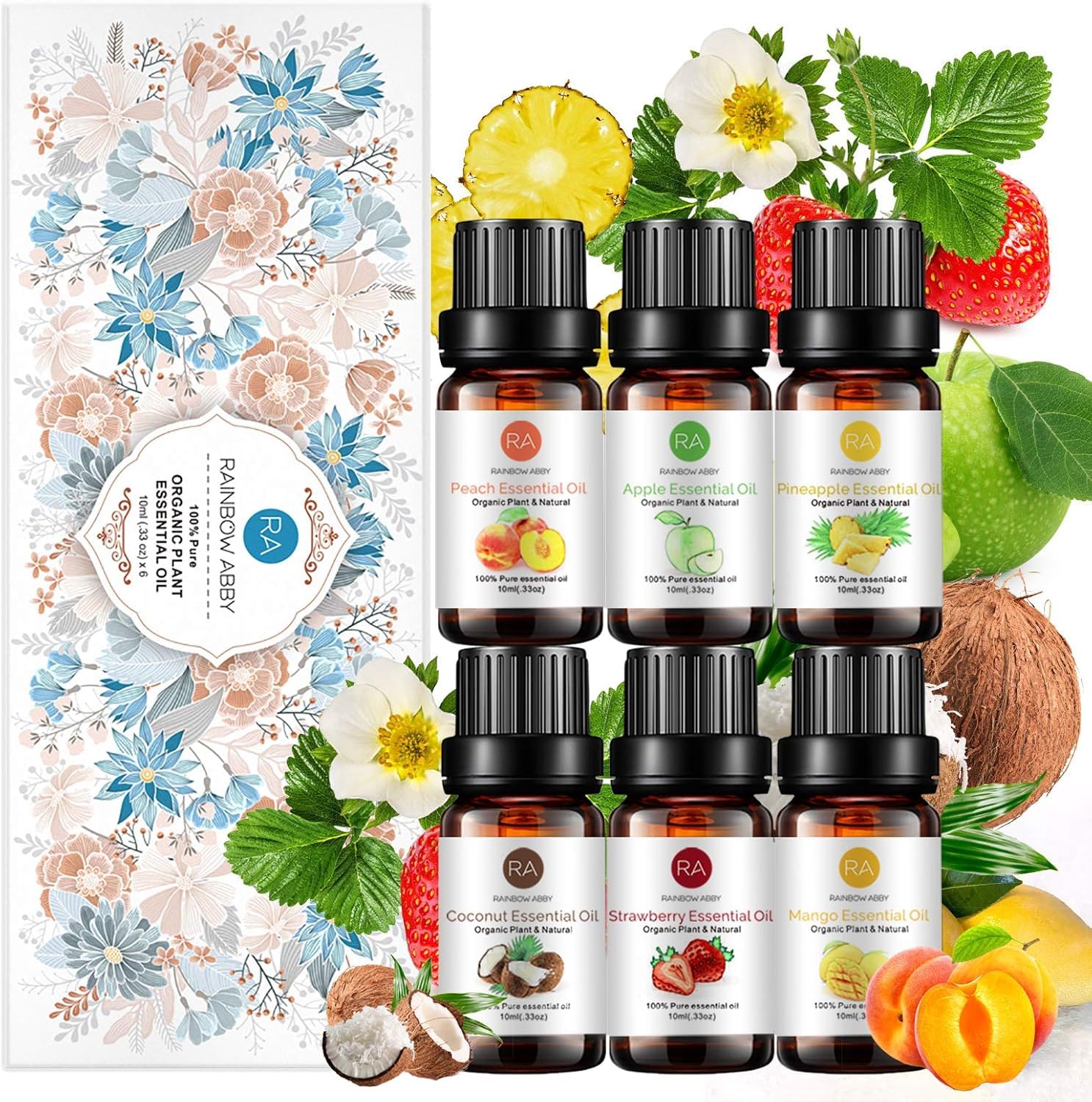 6PCS Fruity Essential Oils Gift Set, 10ml/0.33fl.oz Fragrance Oils for Soap, DIY Candle, Fruit Scented Oils for Diffusers for Home