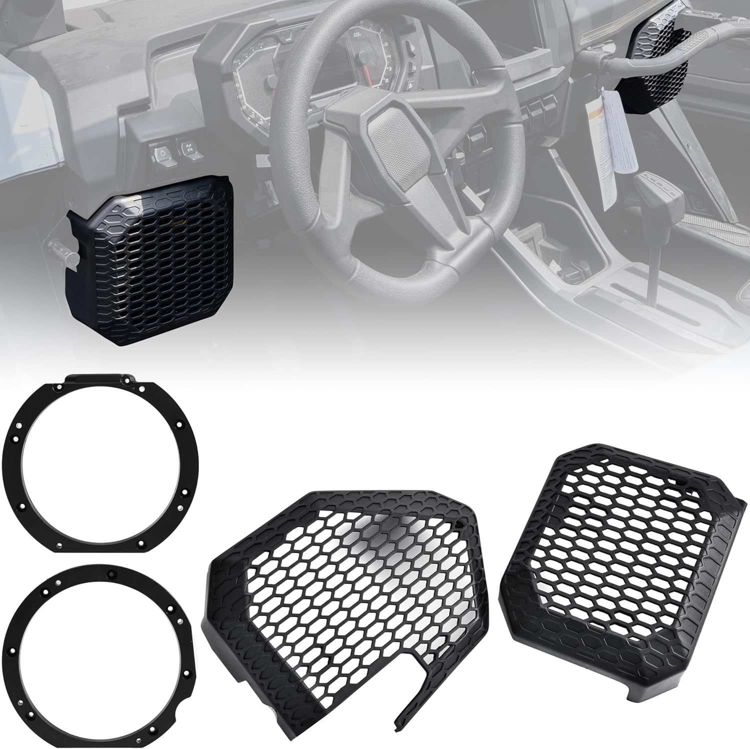 6.5" Speaker Mounts for 2025 RZR PRO, Under Dash 6.5in Speaker Adapter Brackets and Mesh Grille Covers for Polaris RZR PRO XP/R/S 4 2025 Accessories (1 Pair)