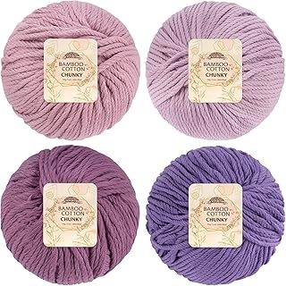 JubileeYarn Bamboo Cotton Chunky Yarn - 100g/Ball - Shades of Purple - 4...