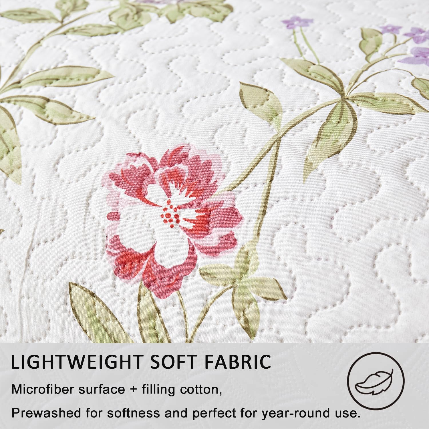 Jarson 3 Pcs Floral Daybed Cover Set Twin Size Beige Purple Flower Sofa Cover Bedding Sets Double Side Bed Set for All Season Botanical Pattern Daybed Quilt Set with Pillow Shams