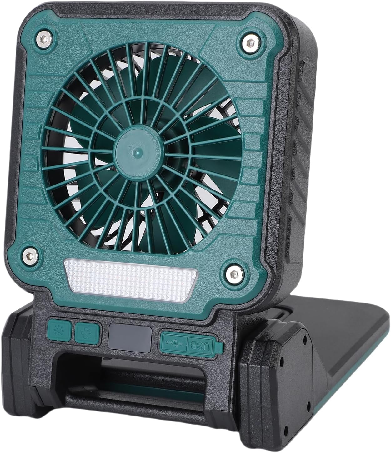 Solar Camping Fan Rechargeable with Light 3 Wind Speeds 18H Runtime 5 Lighting Modes for Tent Hiking Travel