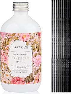 M&SENSE Reed Diffuser Oil Refill, 16.9oz (500ml) with 10 Reed Sticks, Fresh Cut Rose Scent Home Fragrance, Scented Oil Refills, Natural Essential Oils for Diffusers, Home Décor for Home Spa Office