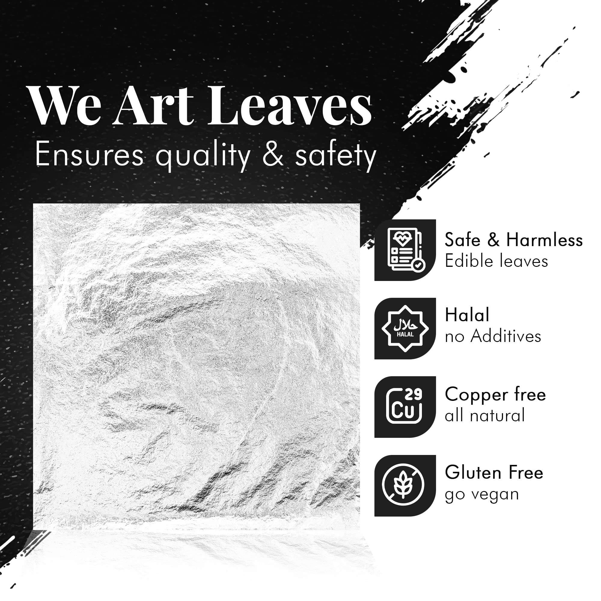 We Art Leaves 24k Edible Silver Leaf Sheets 50Pcs, 5 X 5 CM- Transferable Silver Leaf for Face mask,Drink Decorations, Bakery - Image 4