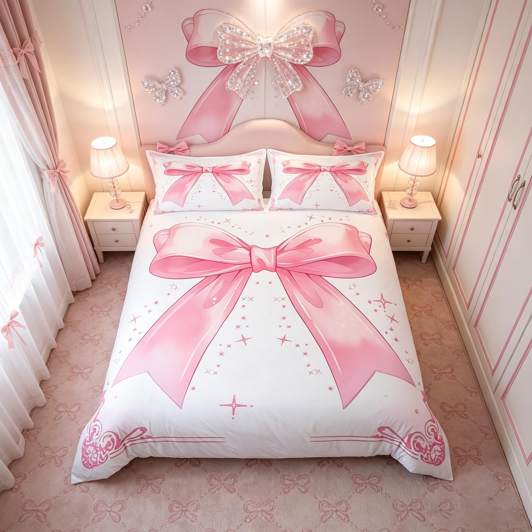 Housse de couette nœud rose Manfei pour transformer une chambre de fille en nid de princesse