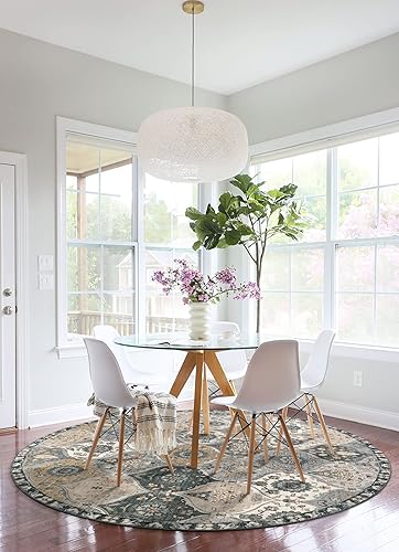 Miniatura 7 de Lahome Alfombra marroquí lavable circular con enrejado, alfombra redonda de 5 pies de diámetro, suave, antideslizante, sin desprendimiento, alfombra