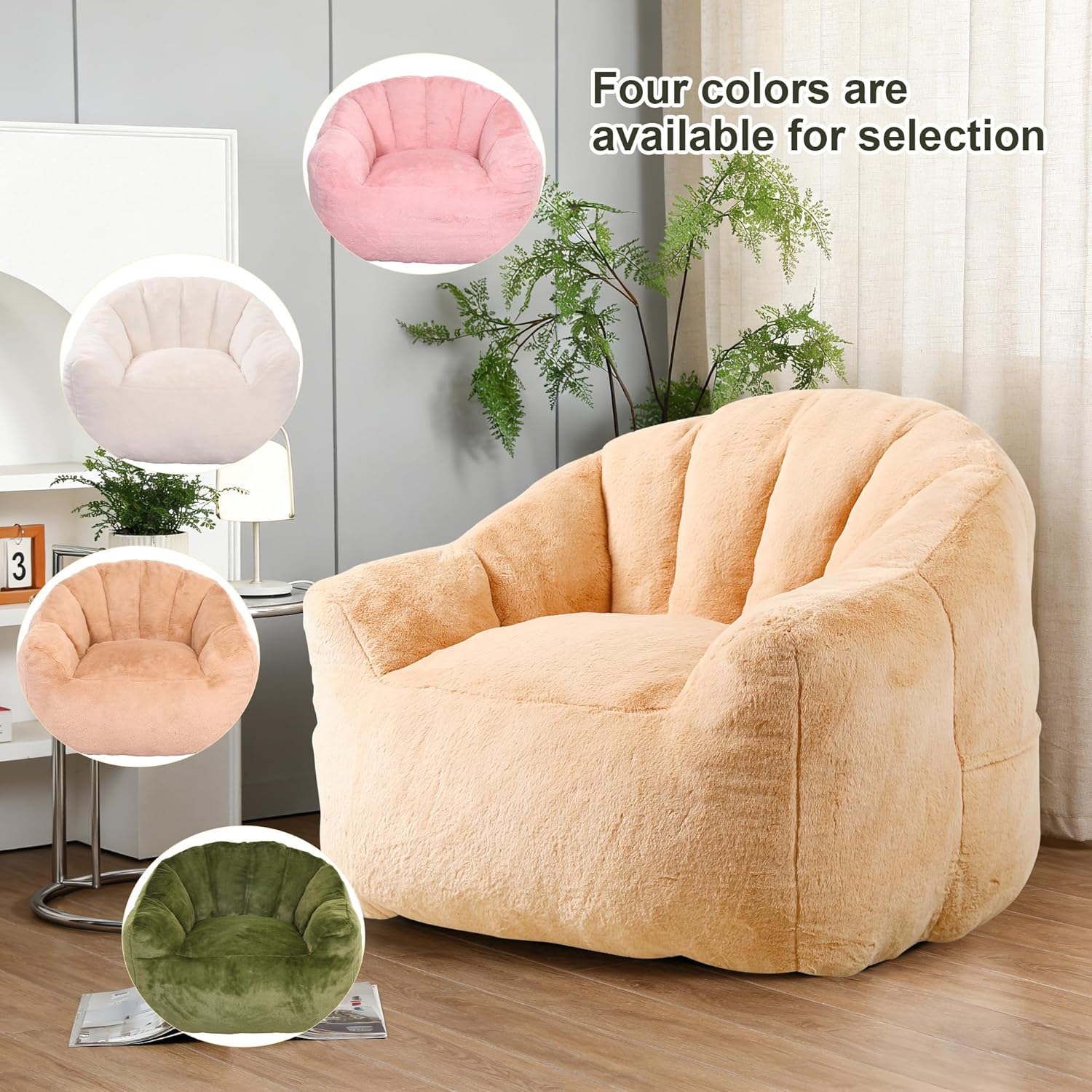 Bean Bag Chair, Bean Bag Couch for Adults and Kids, Comfy Shell-Shaped Chair with Filler Armrests Stuffed High-Density Foam Stuffed Sofa Lounge Floor Sofa for Bedroom,Gaming, Reading,Orange